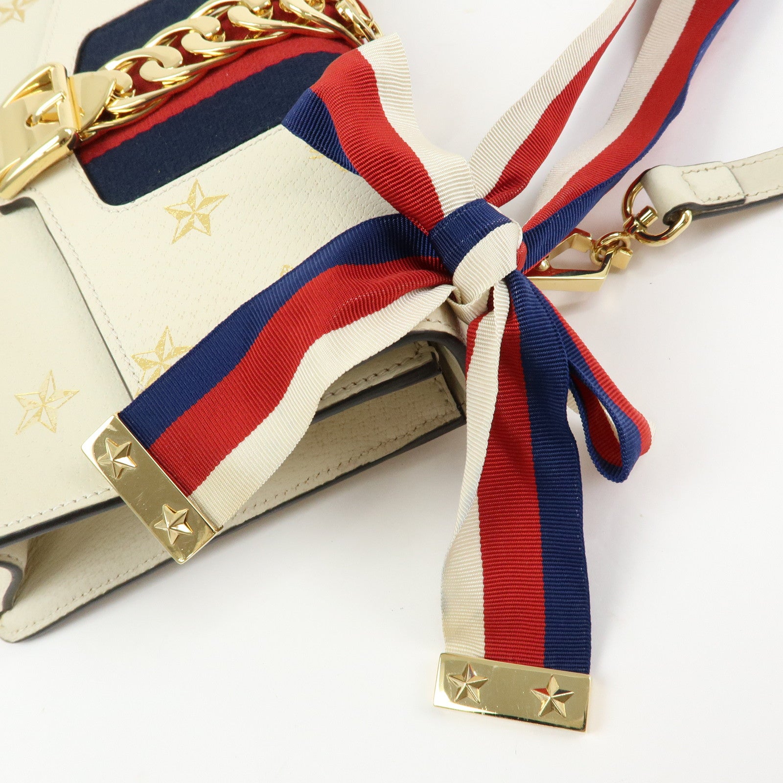 GUCCI Sylvie Sherry Leather Shoulder Bag Ivory Bee & Star 524405