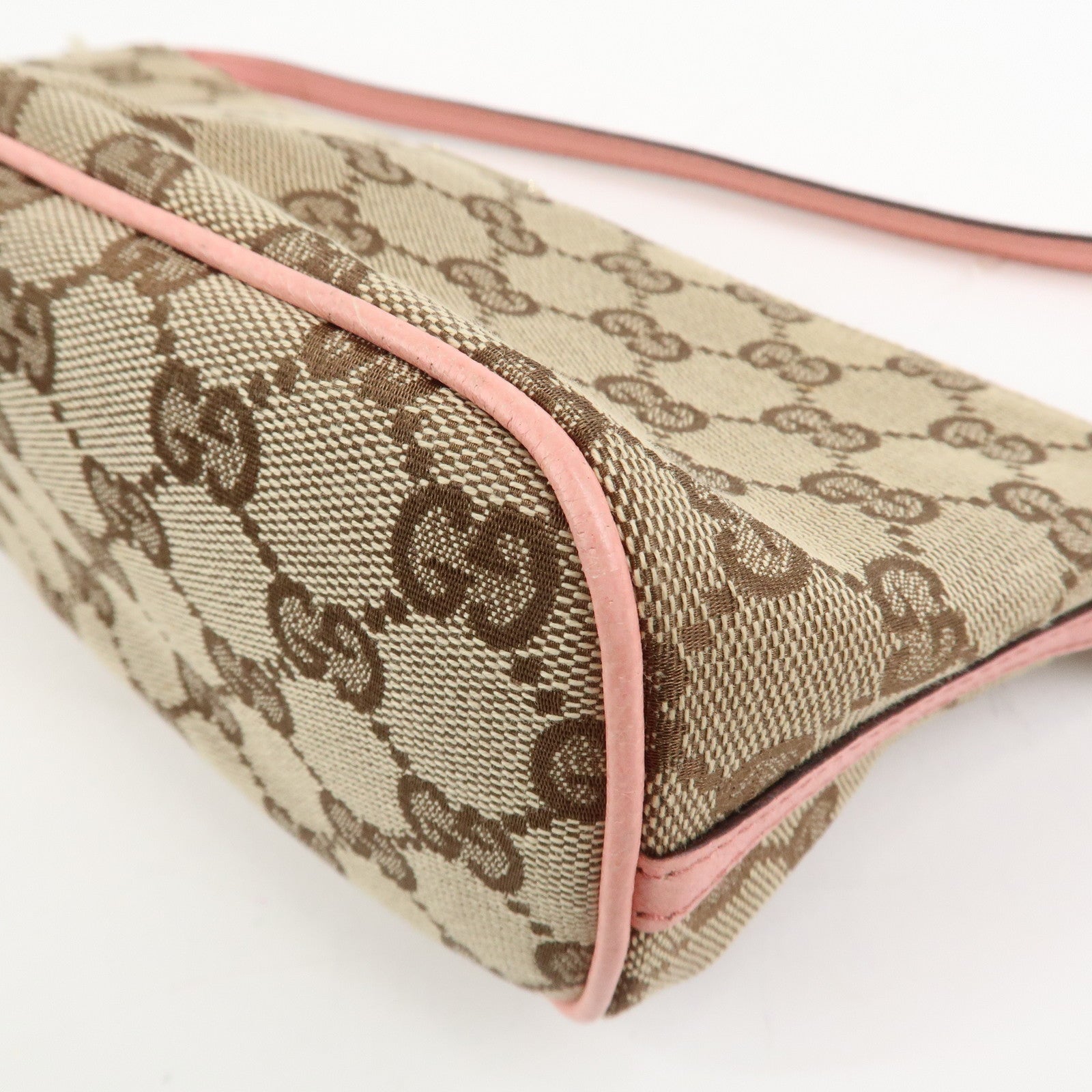 GUCCI Boat Bag GG Canvas Leather Hand Bag Brown Pink 07198