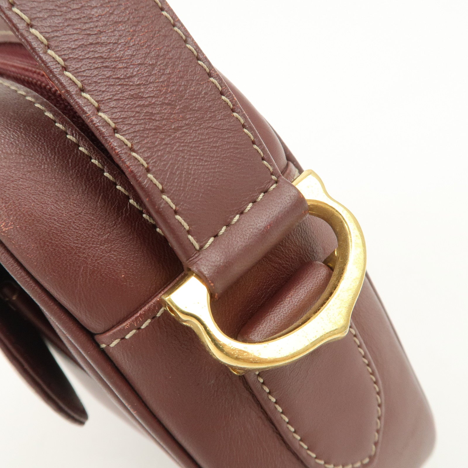Cartier Must de Cartier Calf Leather Shoulder Bag Burgundy Gold HDW