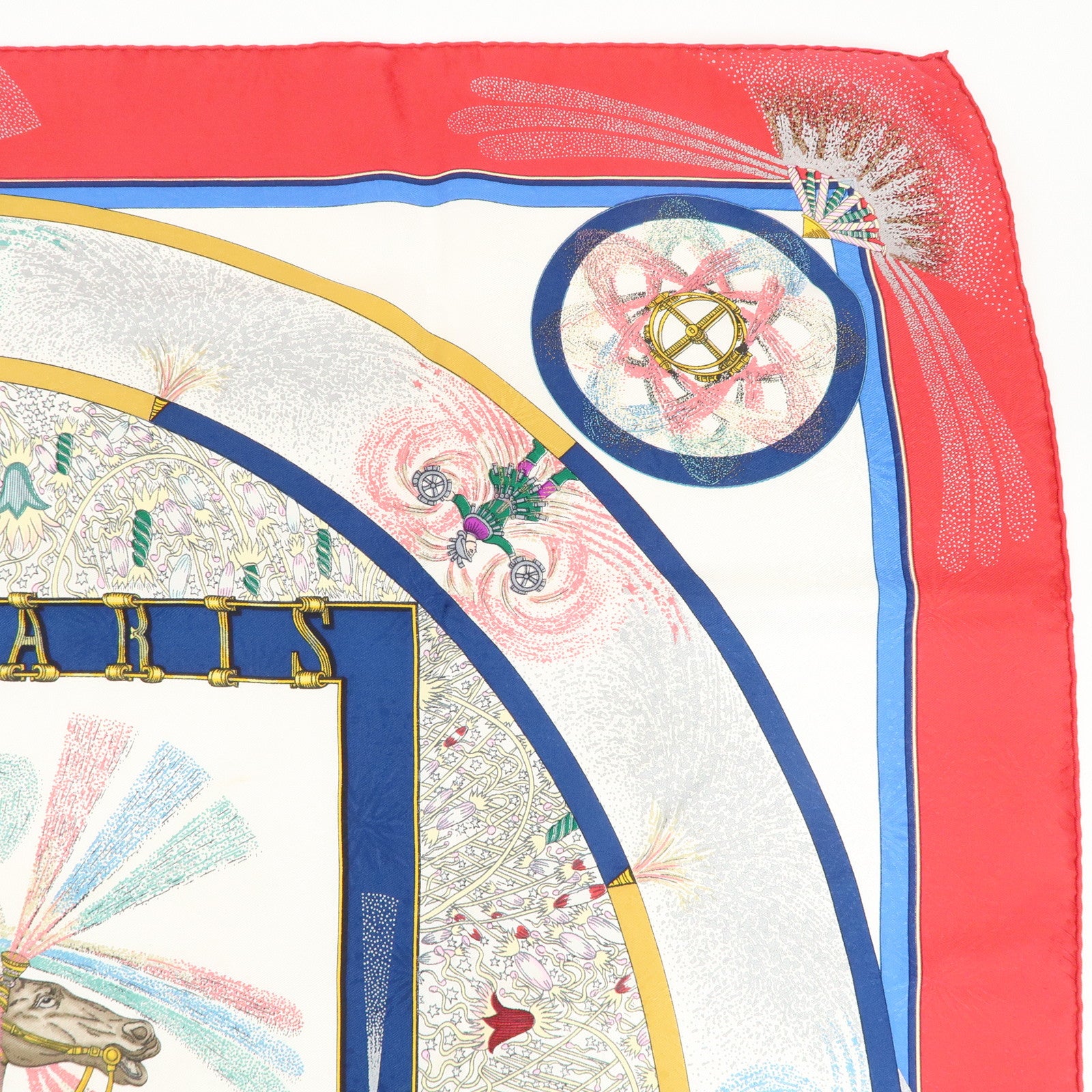 HERMES Carre 90 Silk 100% Scarf FEUX D’ARTIFICE Red White