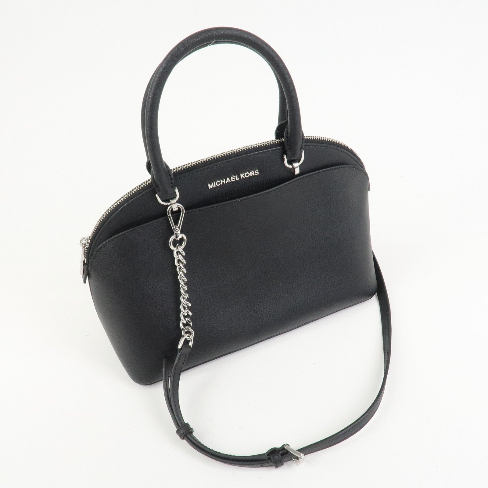 MICHAEL KORS Leather 2 Way Shoulder Bag Hand Bag Black Silver