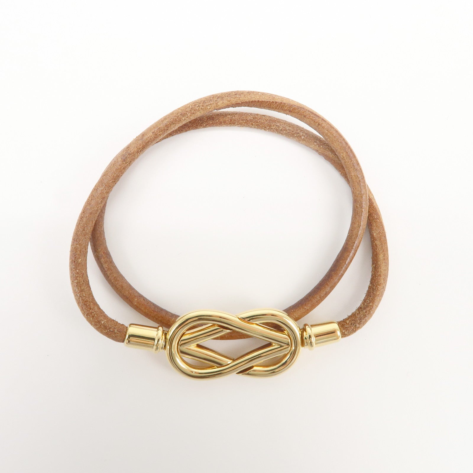 HERMES Leather Double Tour Atame Metal Bracelet Choker Brown