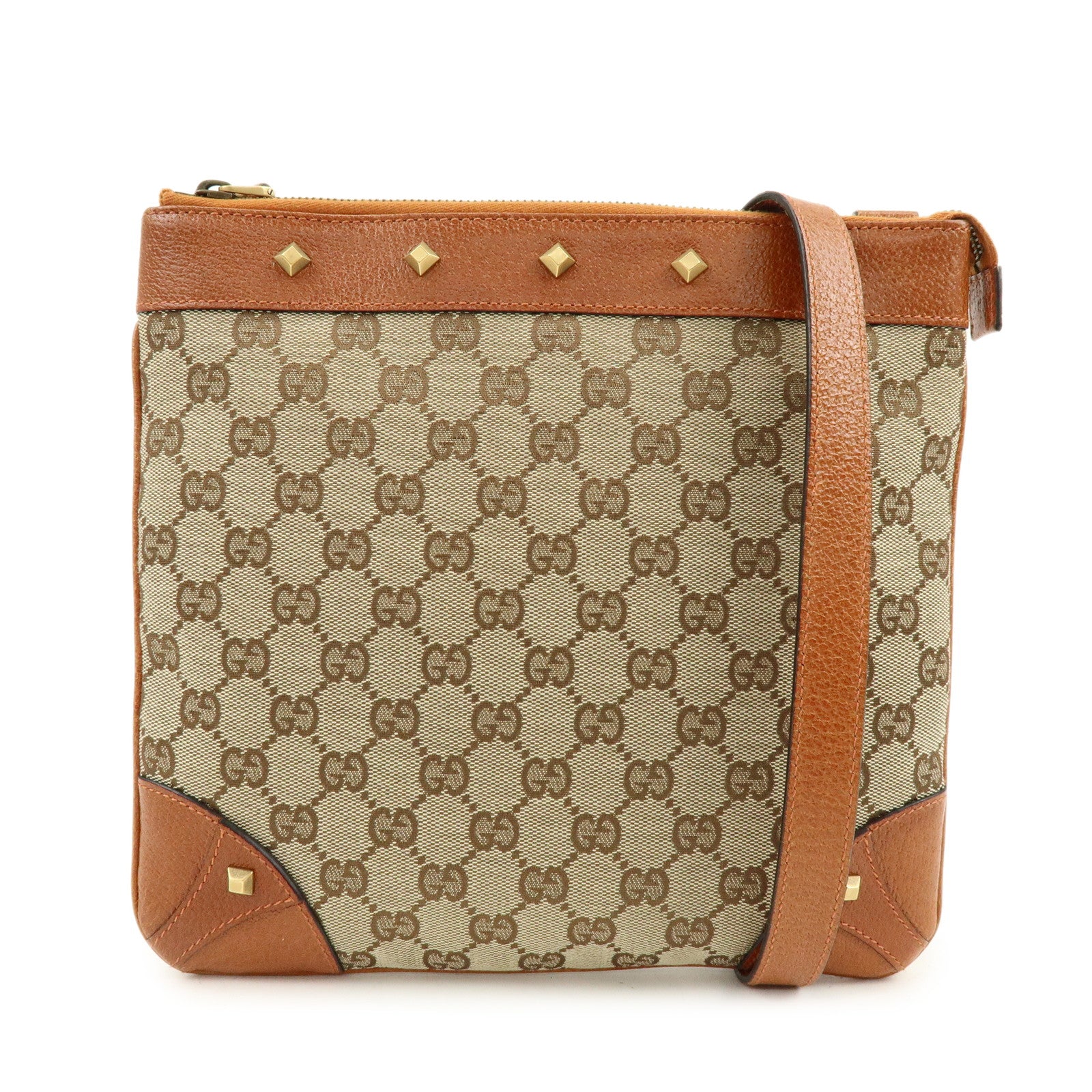 GUCCI GG Canvas Leather Shoulder Crossbody Bag Beige Brown 120893