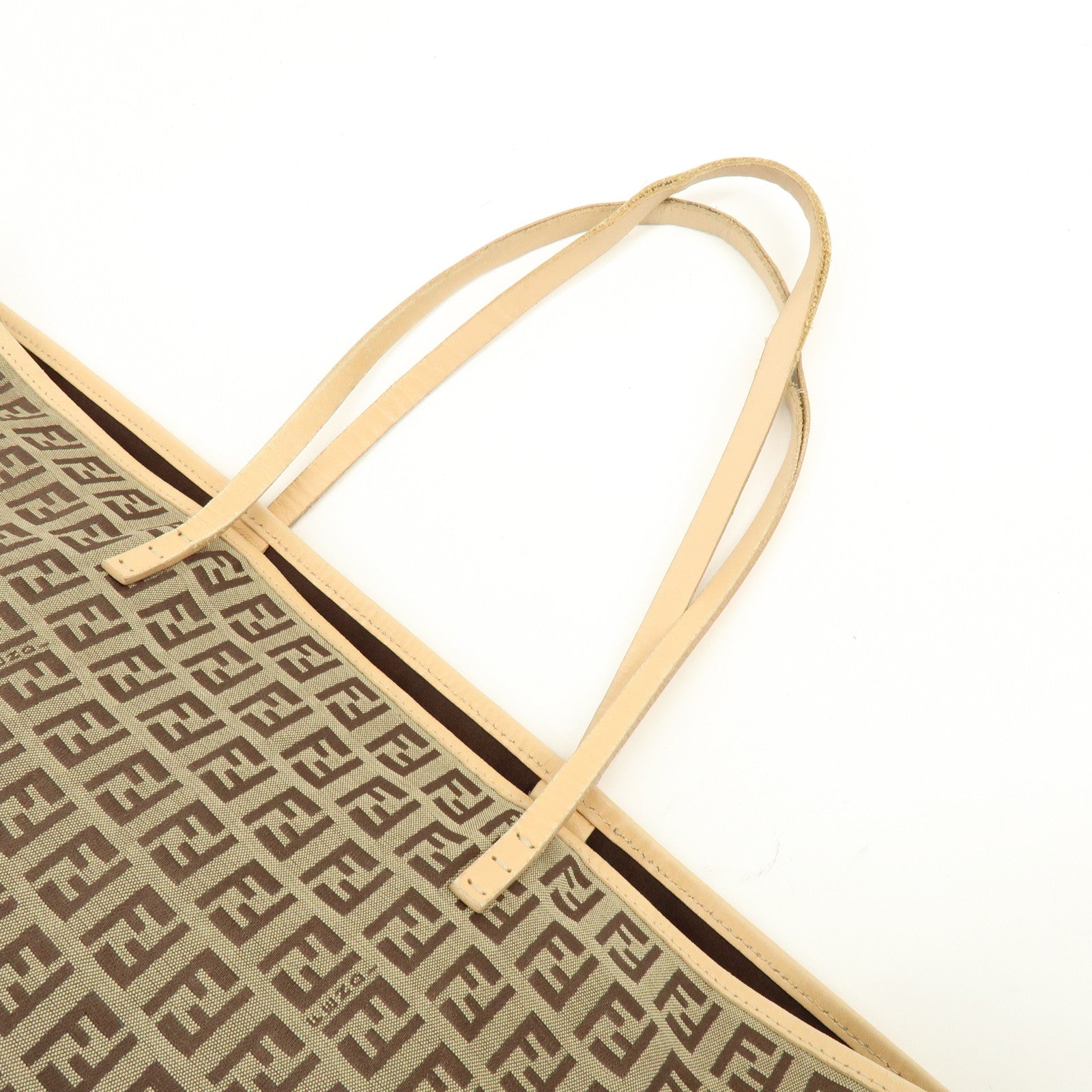 FENDI Zucchino Canvas Tote Bag Shoulder Bag Beige Brown 8BH005