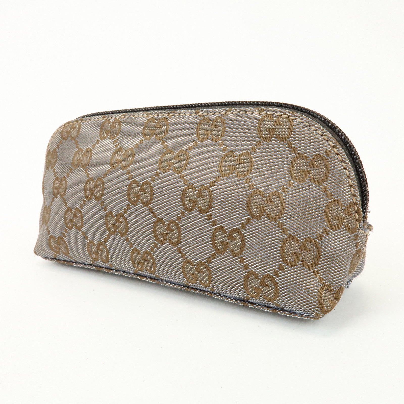 GUCCI GG Mnogram Canvas Leather Cosmetic Pouch Brown 272367