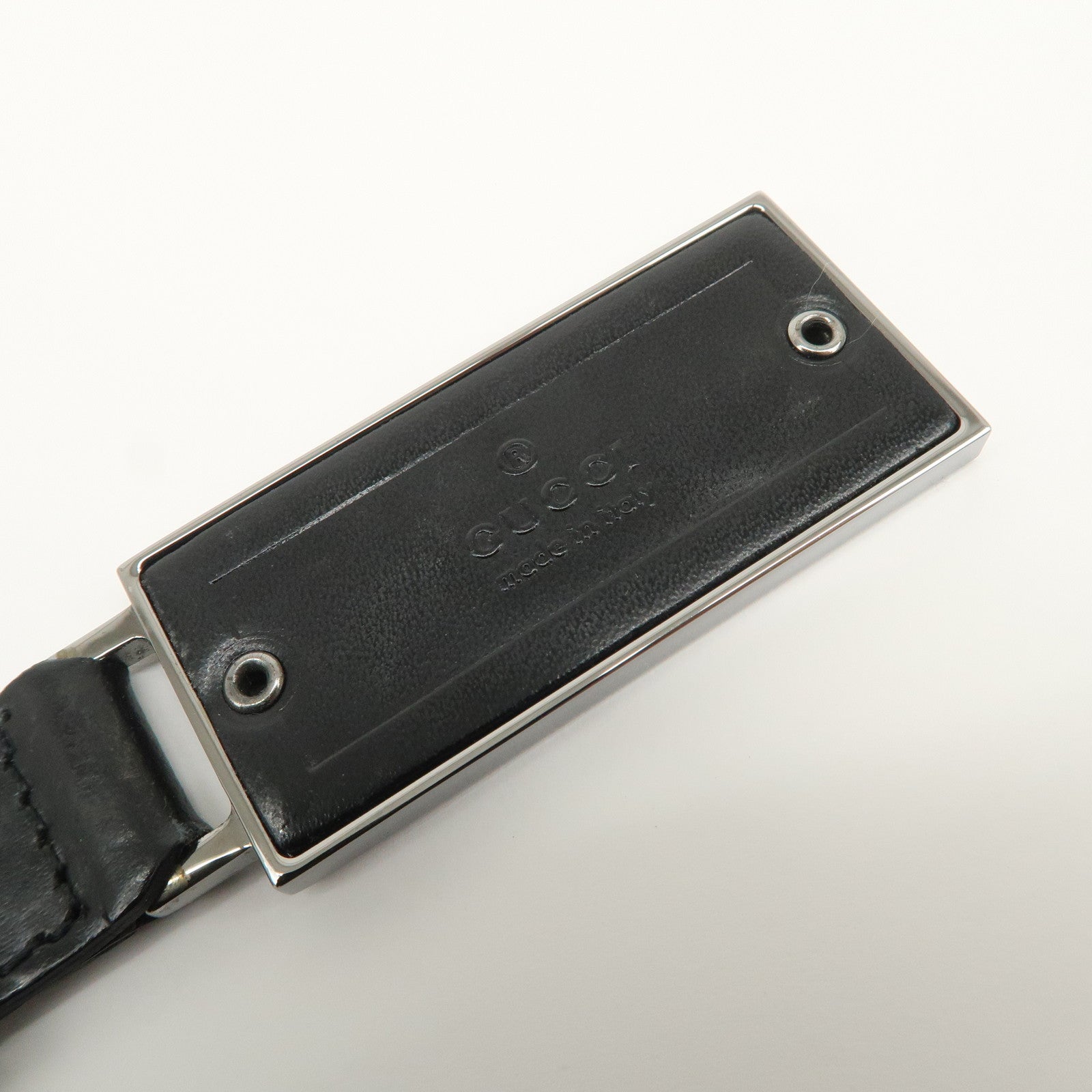 GUCCI Leather Metal Bag Charm Key Chain Key Charm Black Silver
