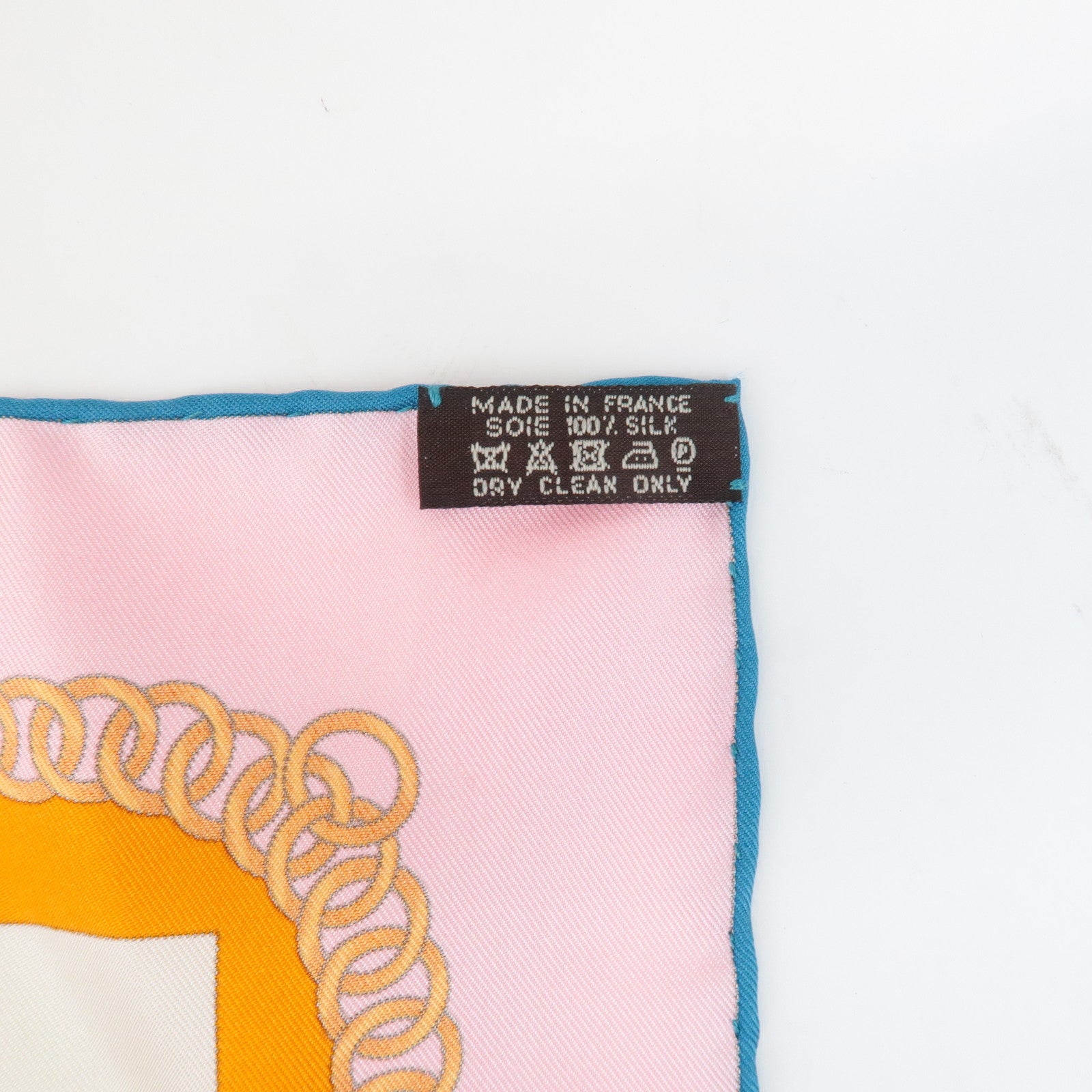 HERMES Carre 90 Silk 100% Scarf PARCOURS SANS FAUTE Orange Blue Used