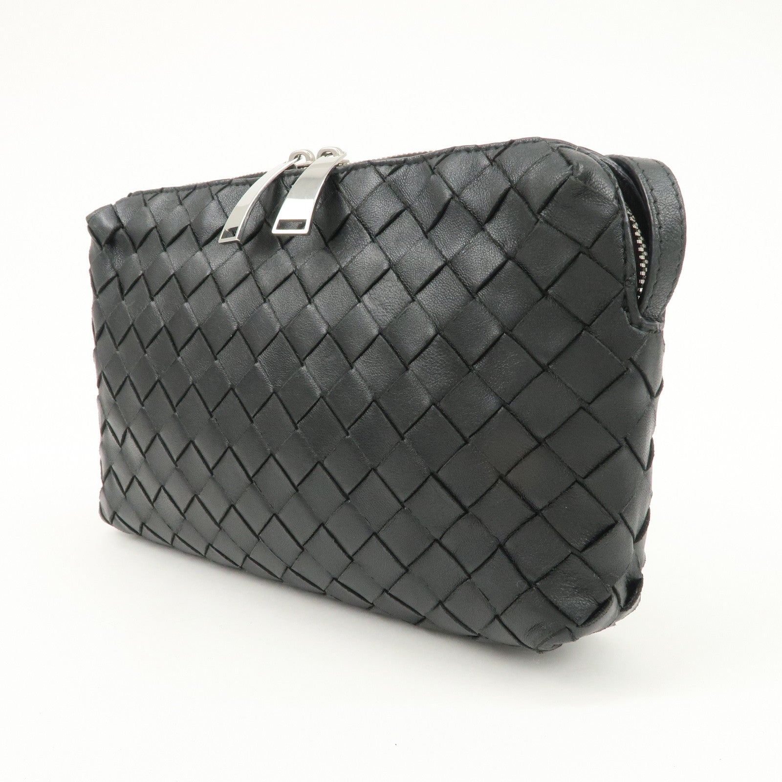 BOTTEGA VENETA Intrecciato Leather Shoulder Bag Crossbody Bag Black Used