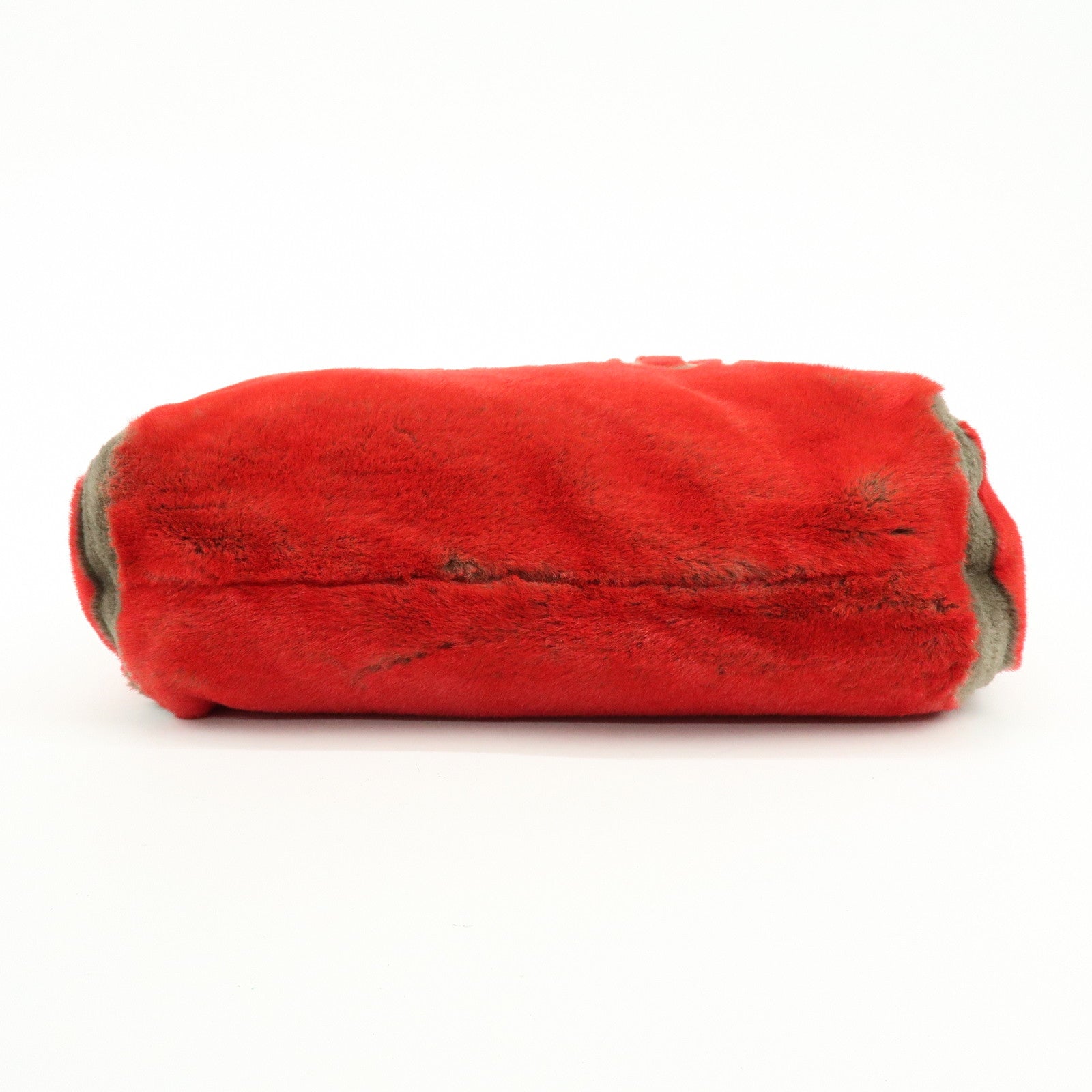 FENDI Fur Leather Tote Bag Hand Bag Shoulder Bag Red 321262900069