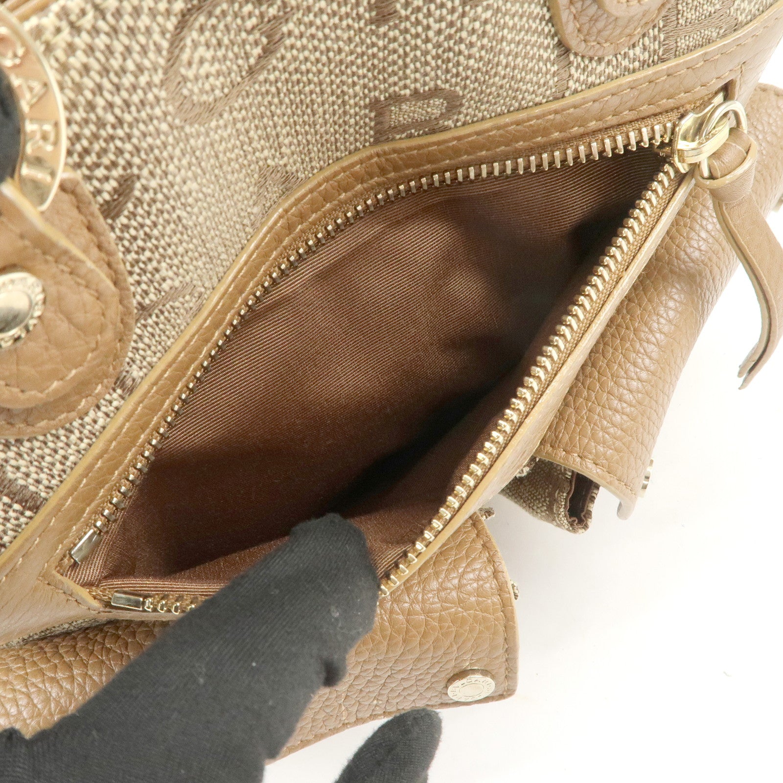 BVLGARI Logo Mania Canvas Leather Hand Bag Light Brown