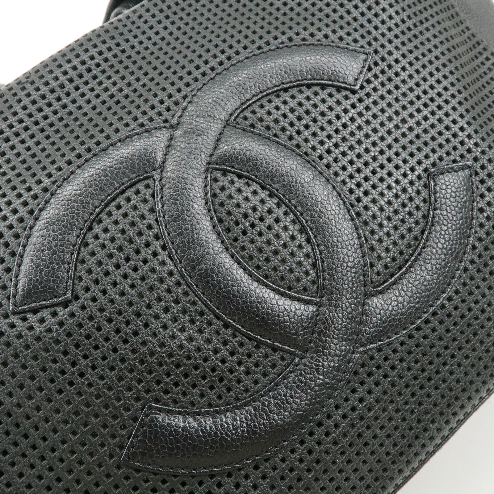 CHANEL COCO Mark Caviarskin Punching Boston Bag Black Used