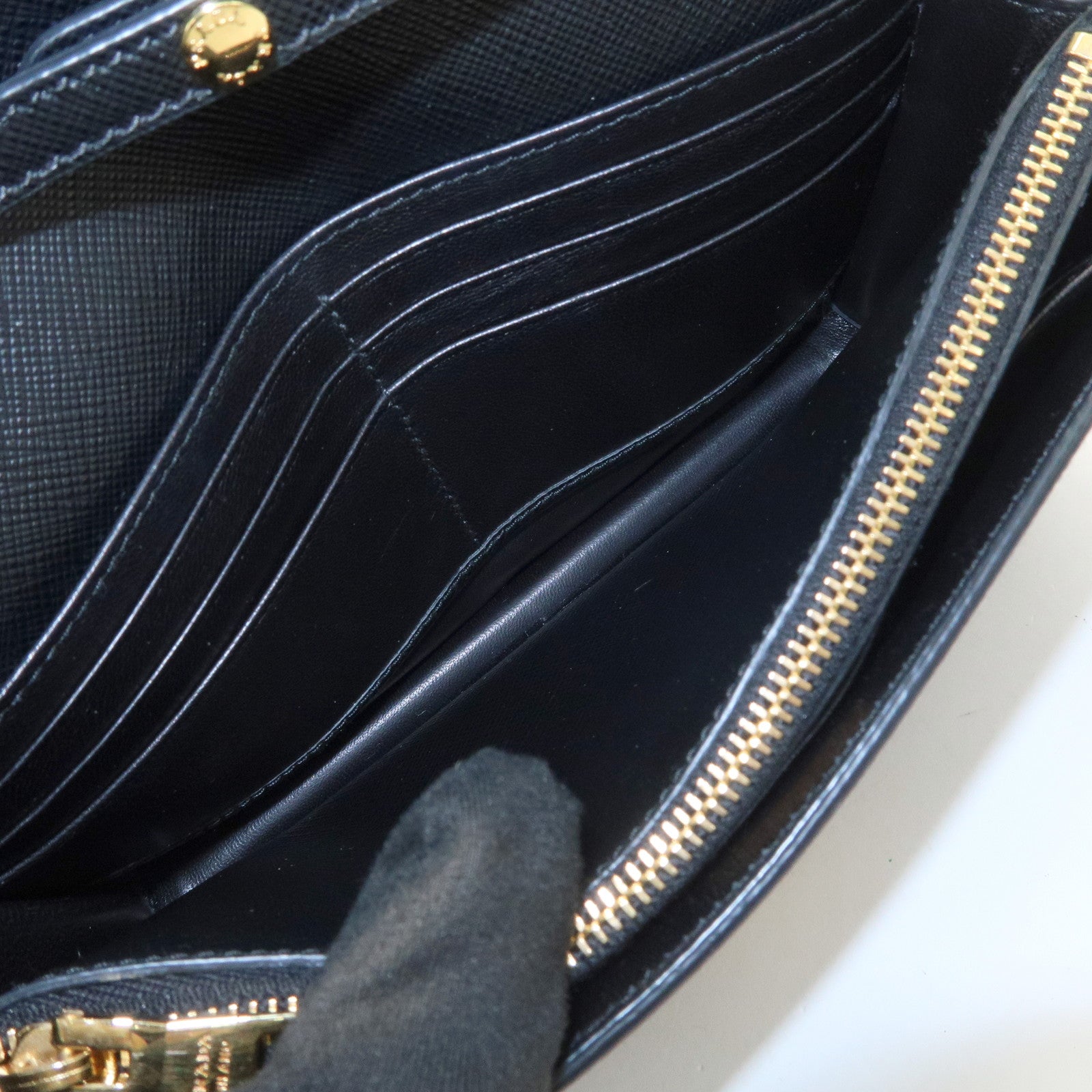 PRADA Saffiano Leather Shoulder Wallet Shoulder Bag Black BT1019
