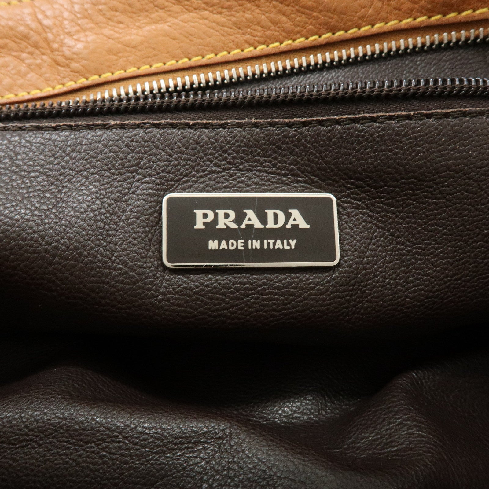 PRADA Triangle Logo Calf Leather Shoulder Crossbody Bag Brown