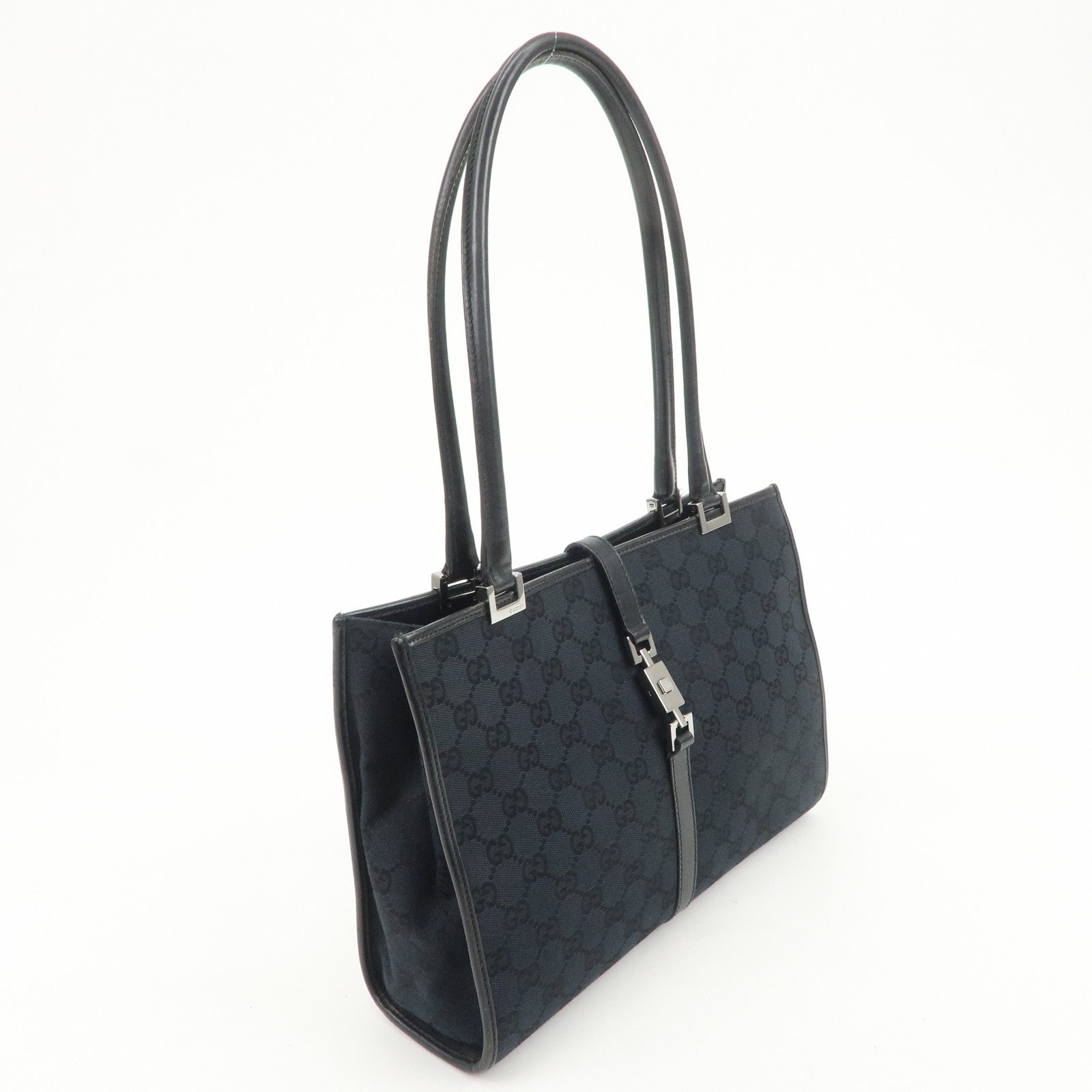 GUCCI Jackie GG Monogram Canvas Leather Shoulder Bag Black 002・1073