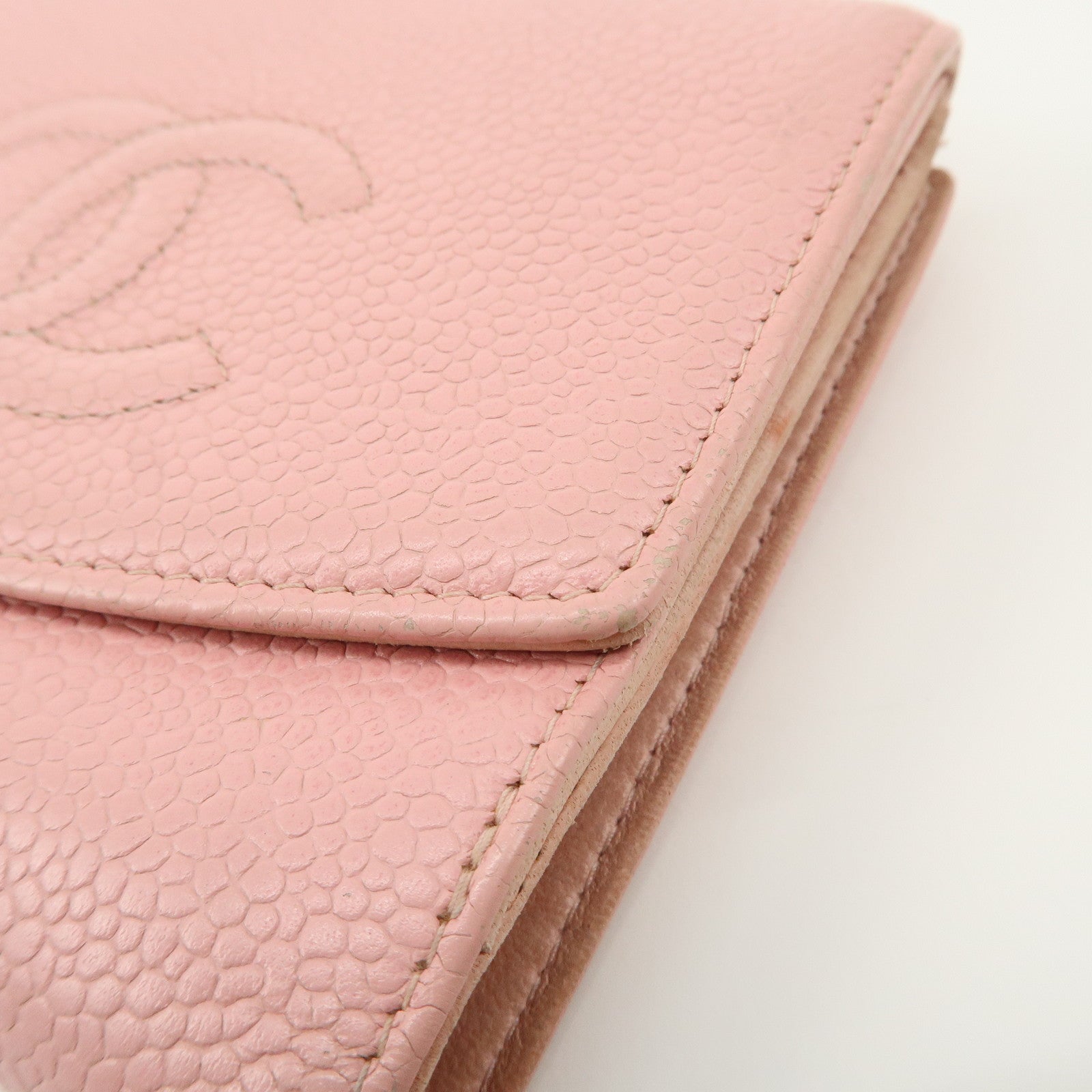 CHANEL COCO Mark Caviarskin Bi-fold Wallet Compact Wallet Pink