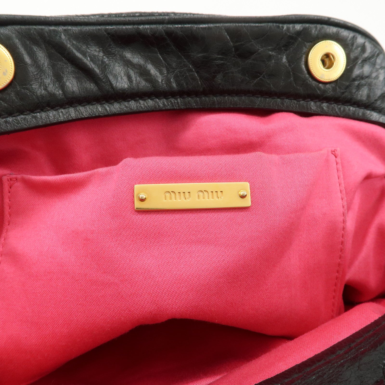 MIU MIU Leather 2Way Bag Hand Bag Shoulder Bag Black RR1424 Used