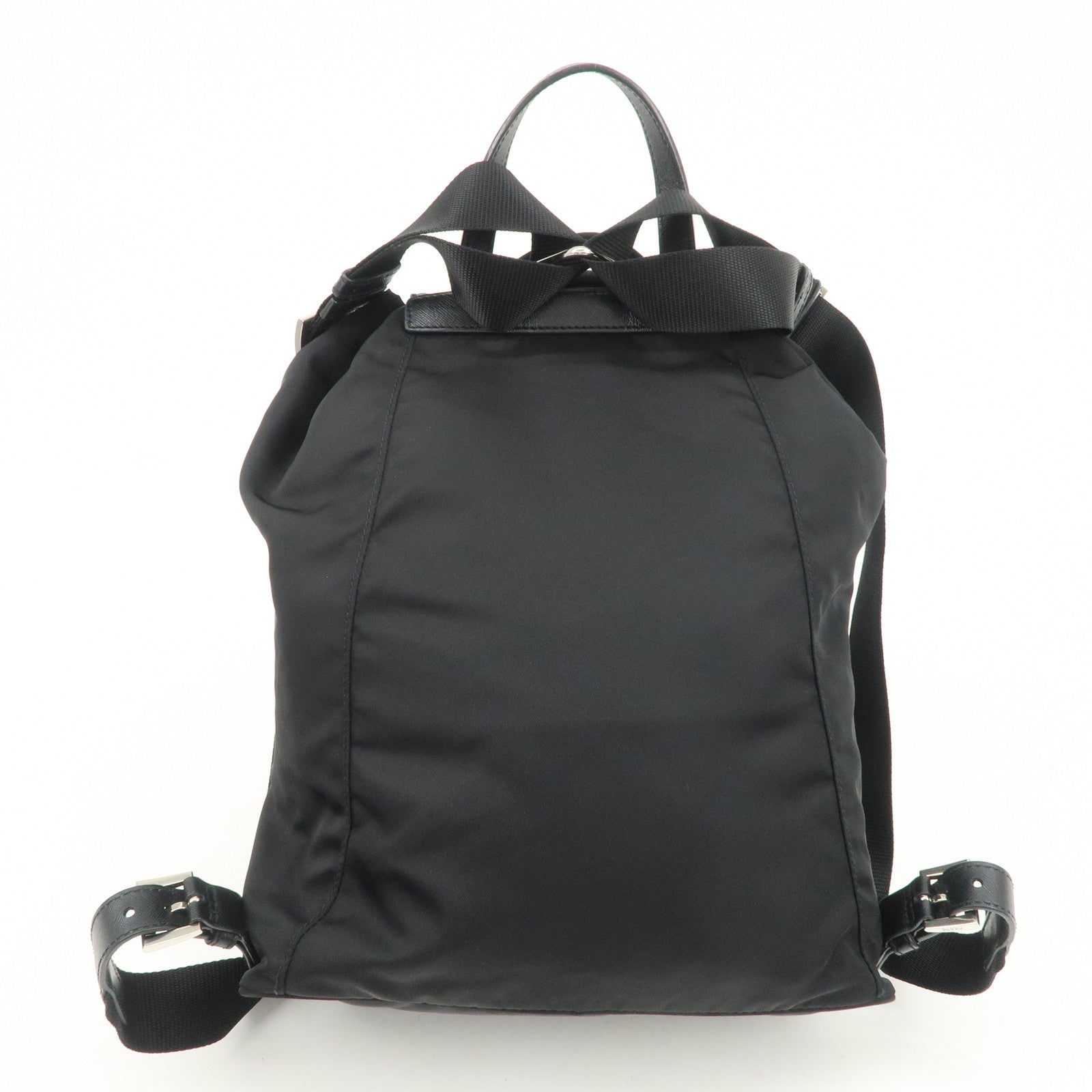 PRADA Triangle Logo Nylon Leather Backpack Rucksack Black 1BZ032