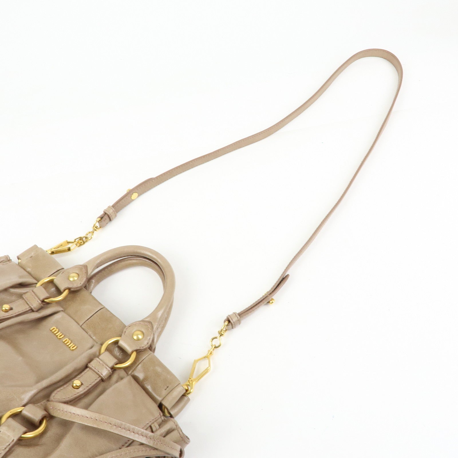 MIU MIU Logo Leather 2Way Bag Hand Bag Shoulder Bag Beige RN0647