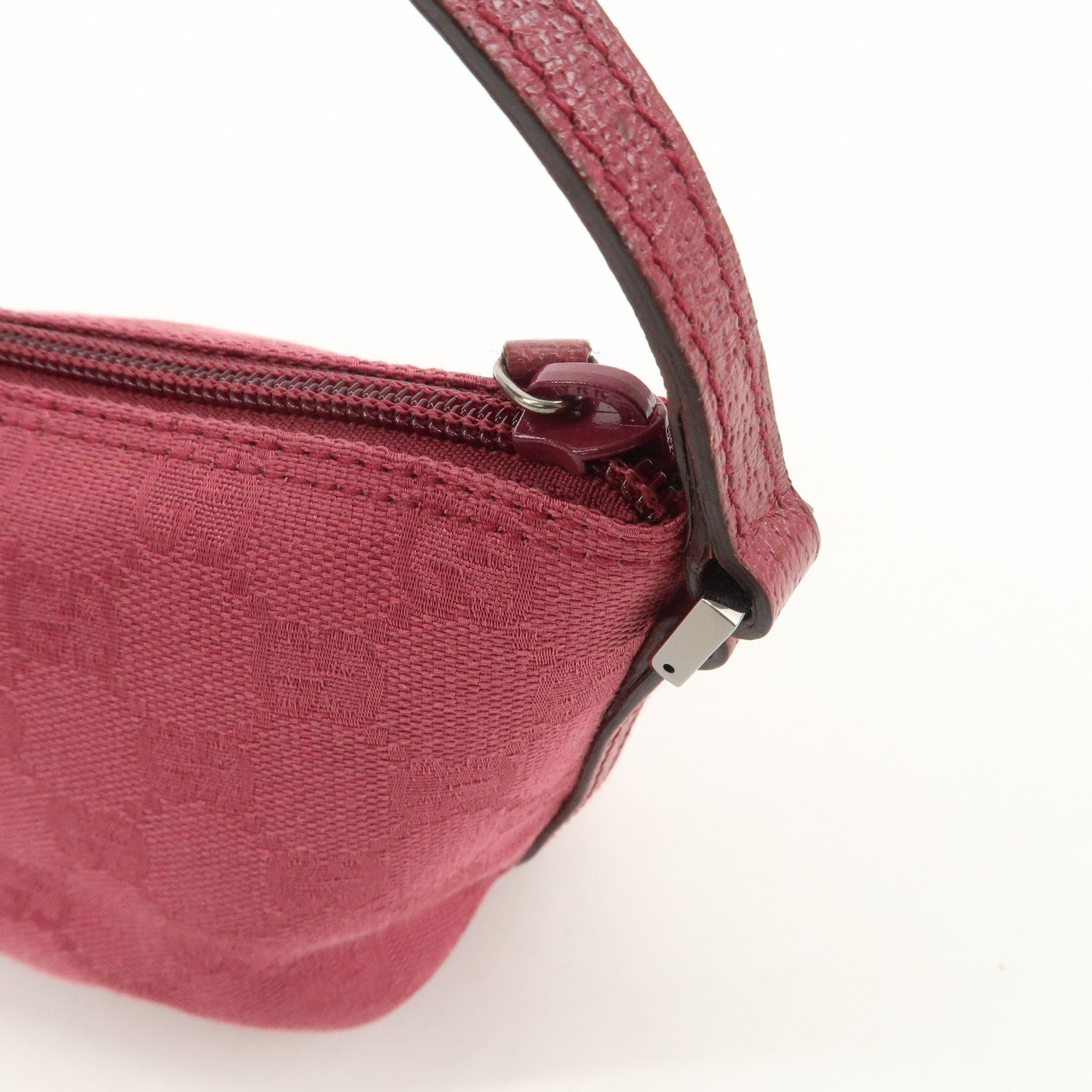 GUCCI Boat Bag GG Canvas Leather Hand Bag Pouch Pink 07198 Used