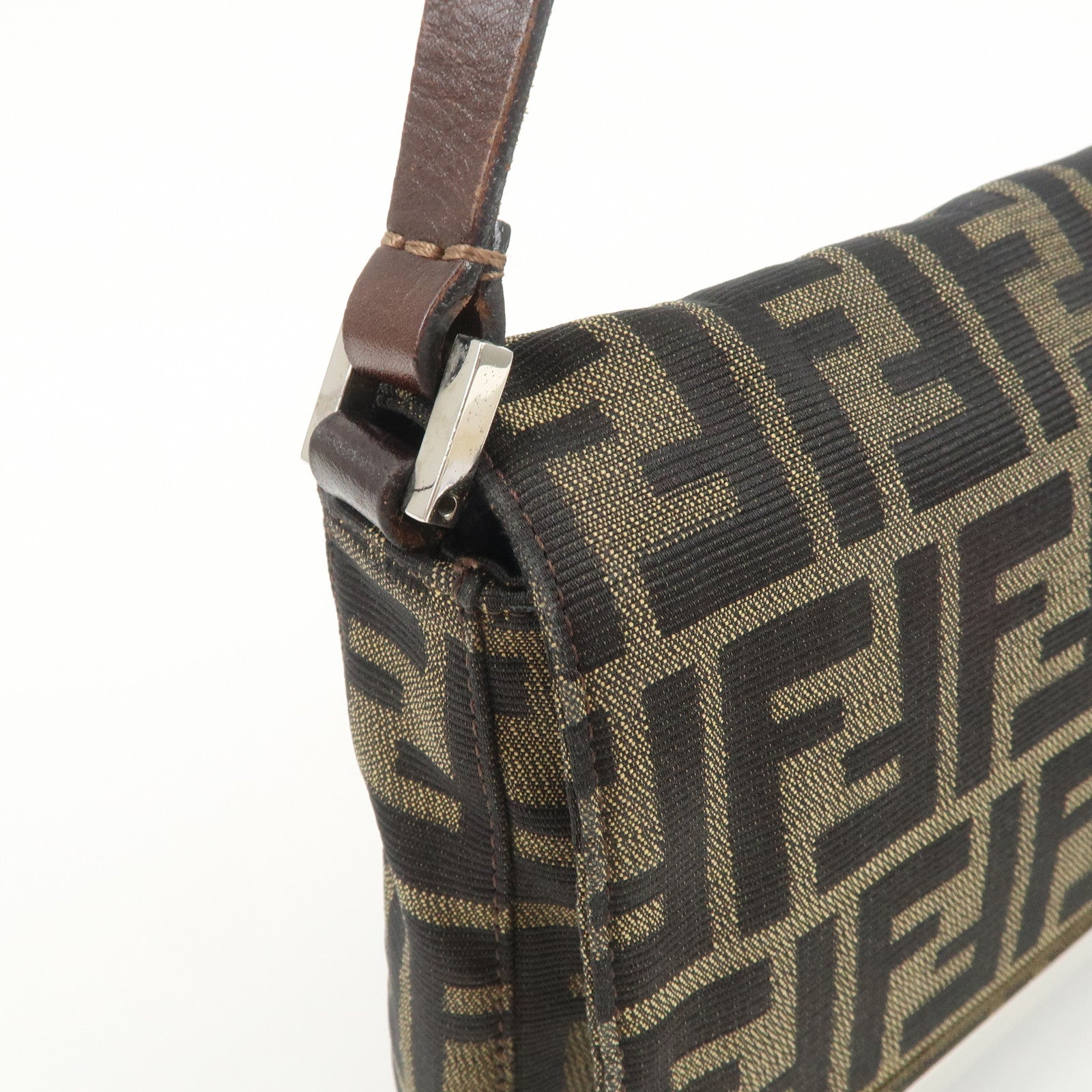 FENDI Zucca Canvas Leather Shoulder Bag Hand Bag Brown 26640