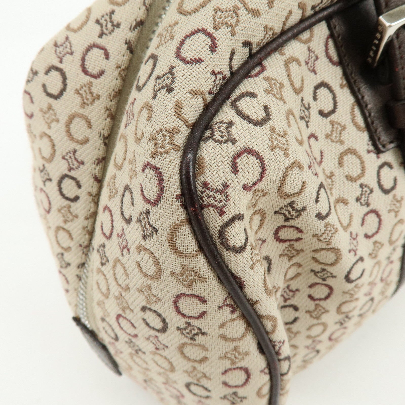 CELINE C Macadam Canvas Leather Hand Bag Boston Bag Beige Brown