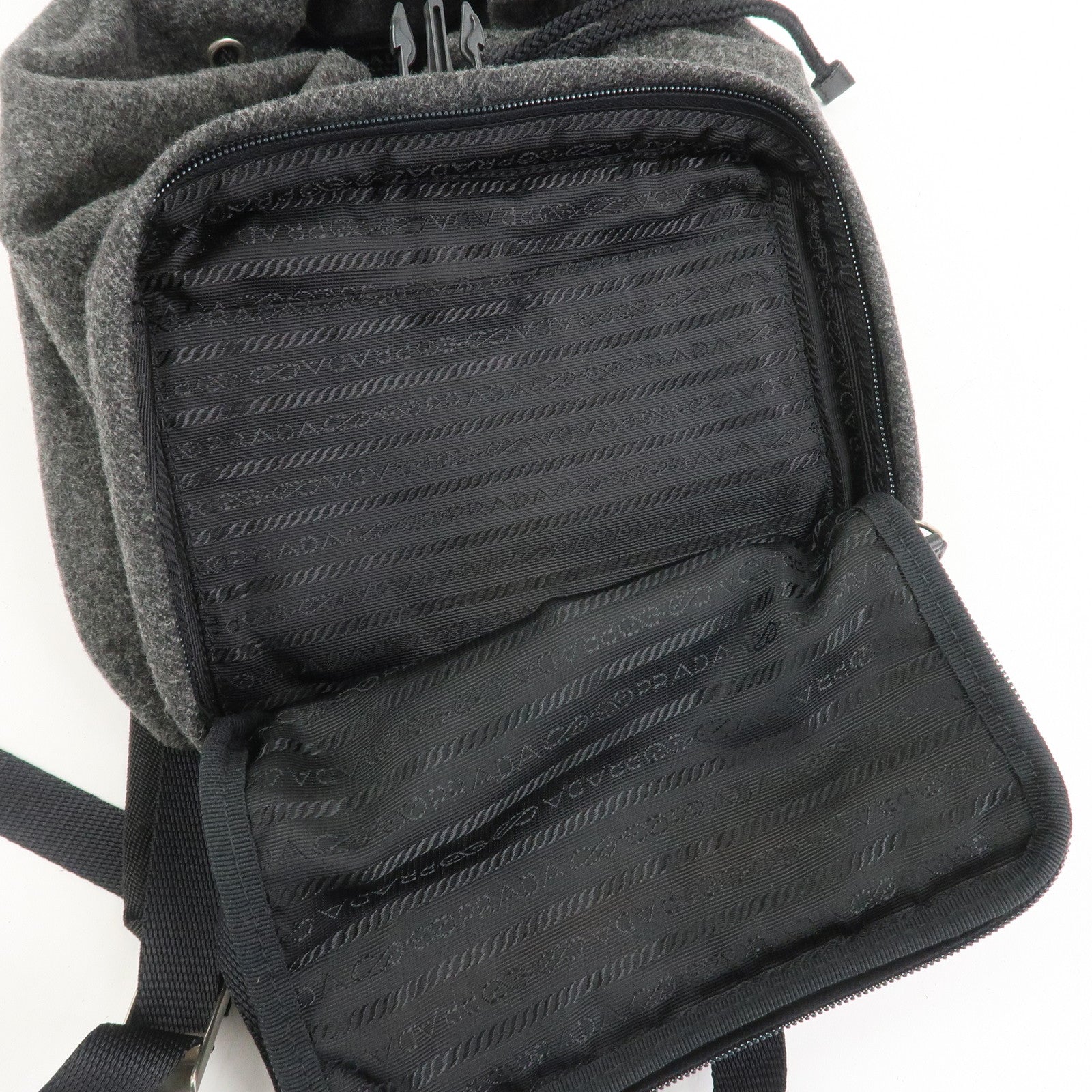PRADA Triangle Logo Wool Canvas Backpack Rucksack Gray V203R