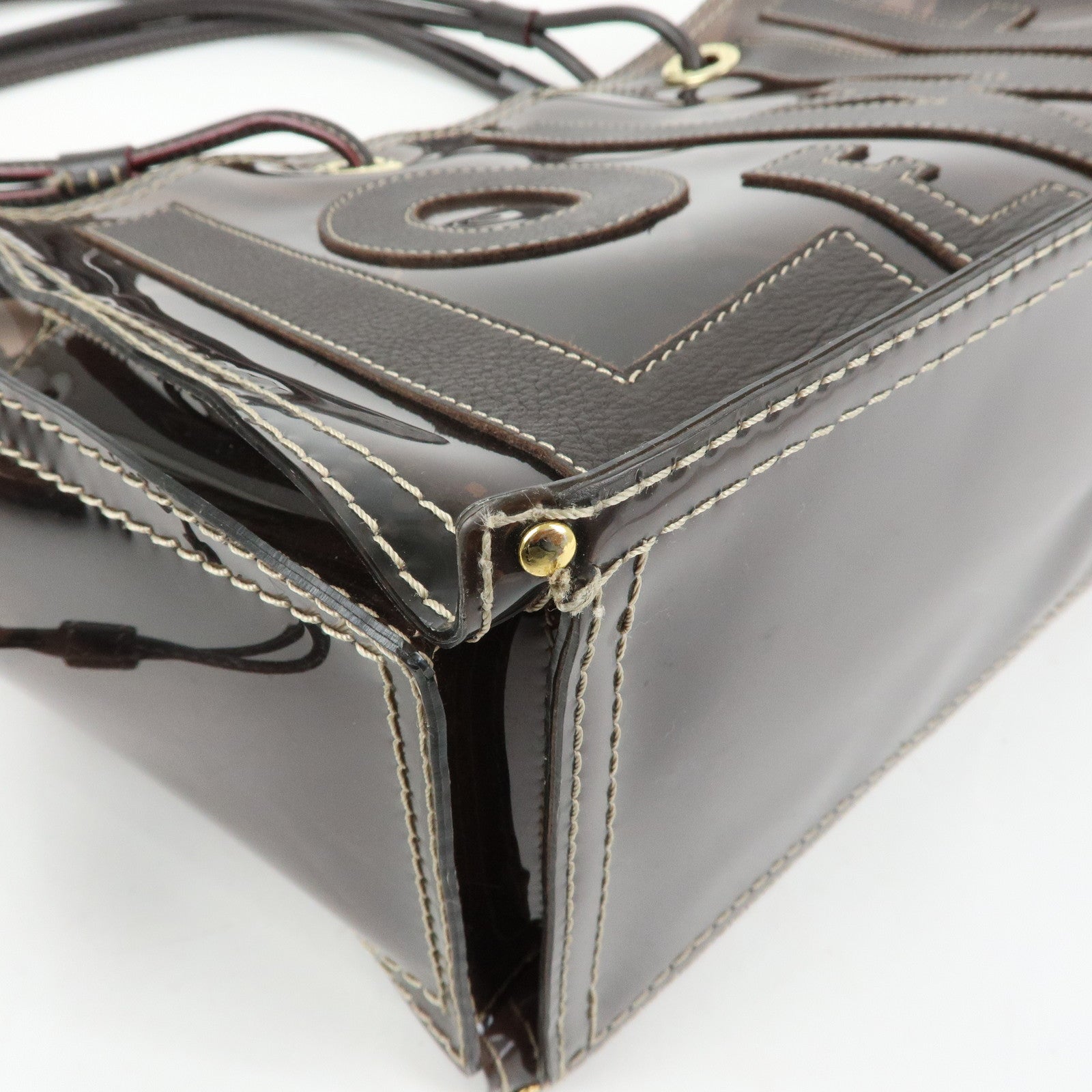 LOEWE Anagram Vinyl Leather Tote Bag Shoulder Bag Brown