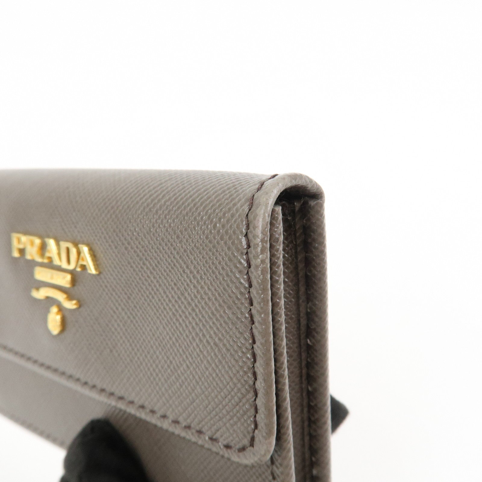 PRADA Logo Saffiano Leather Card Case Card Holder Brown 1MC881