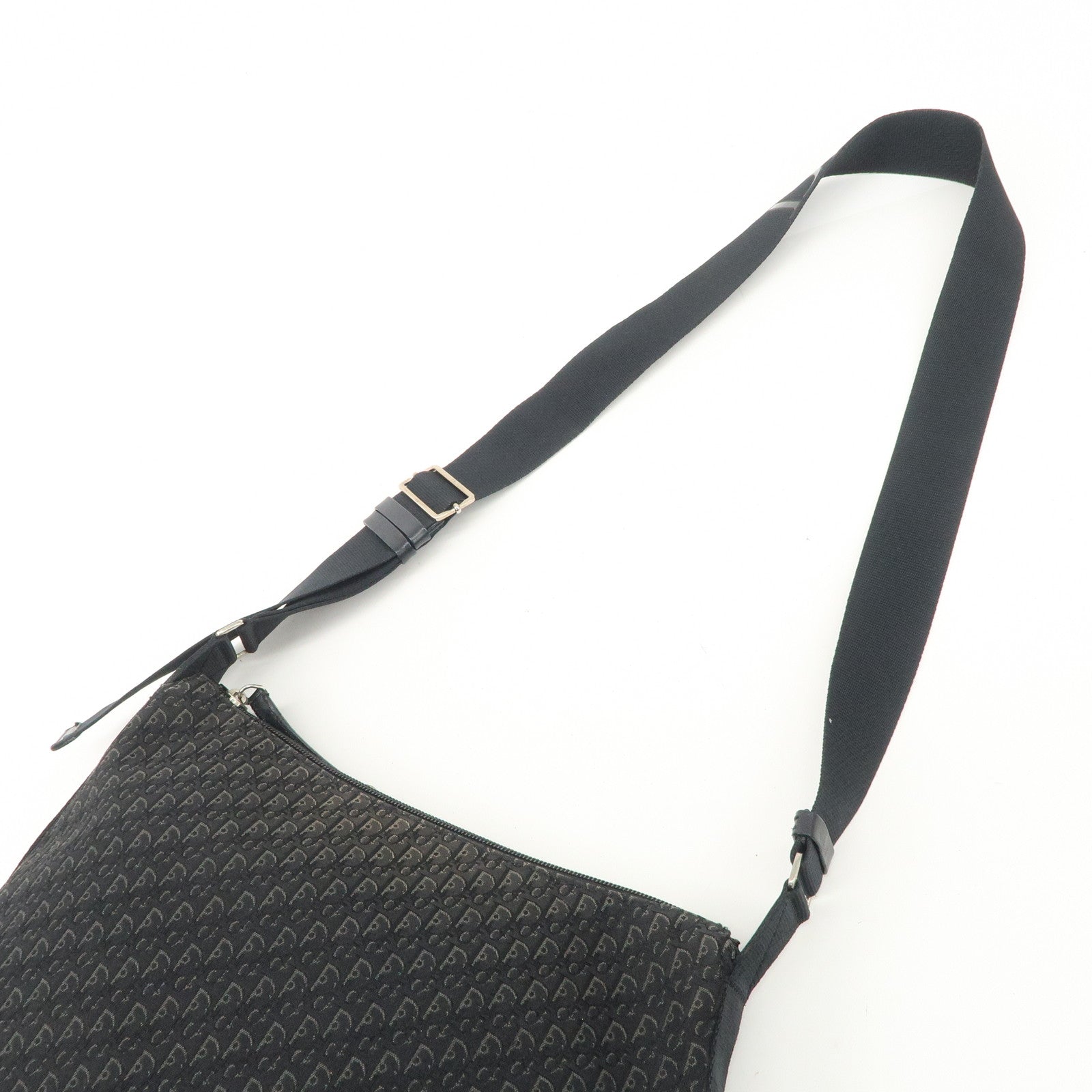 Christian Dior Trotter Leather Canvas Shoulder Bag Black Gray Used