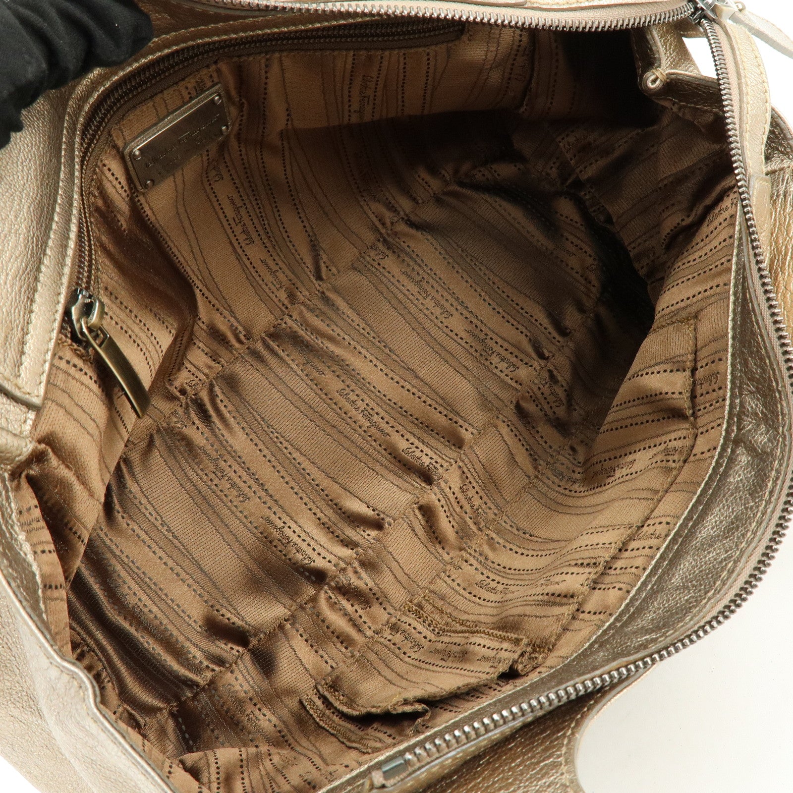 Ferragamo Gancini Leather Shoulder Bag Hand Bag Champagne Gold