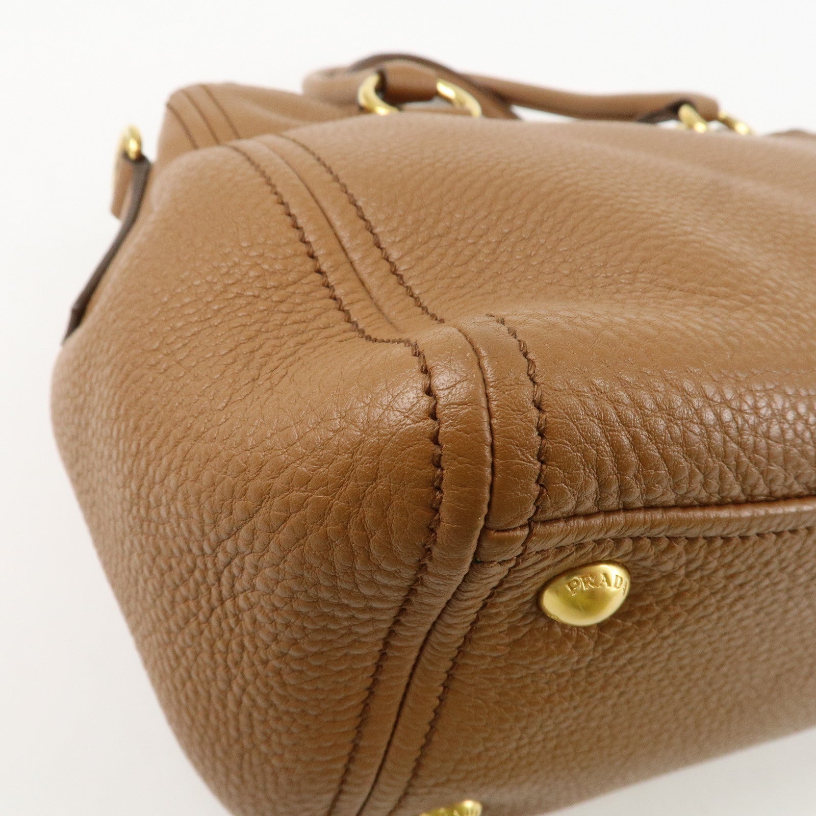 PRADA Logo VIT.DAINO Calf Leather 2Way Tote Bag Brown 1BA866 Used