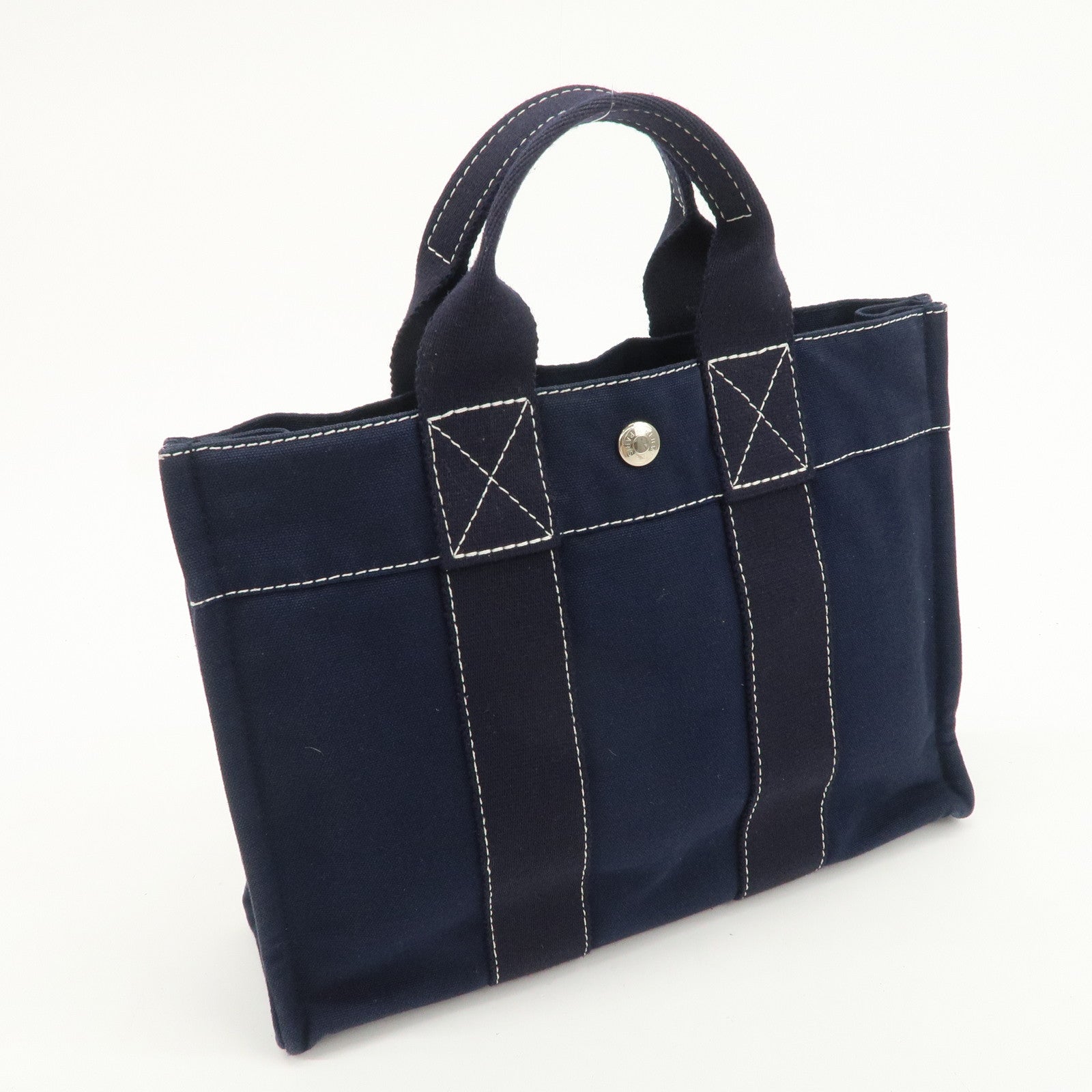 HERMES Deauville PM Cotton Tote Bag Hand Bag Navy