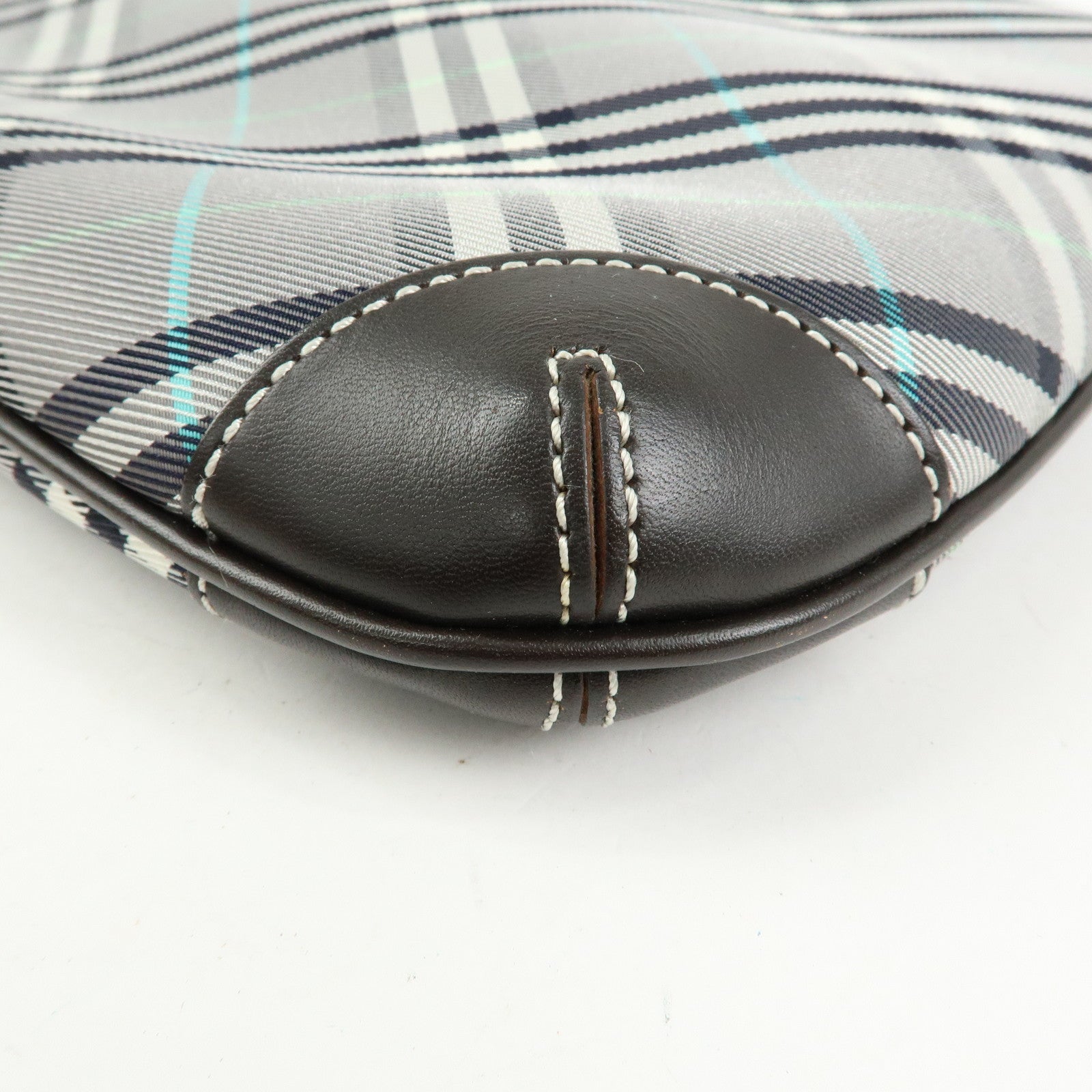 BURBERRY Blue Label Canvas Leather Shoulder Bag Grey Dark Brown