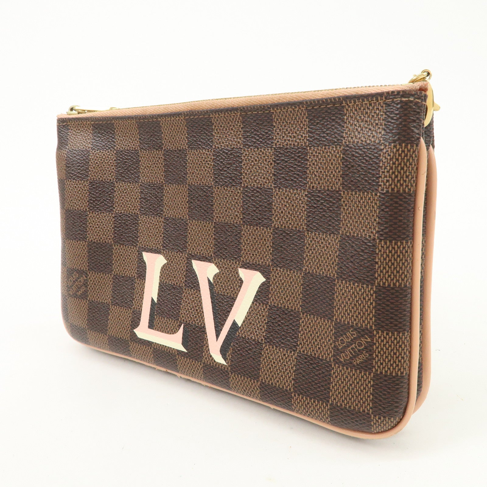 Louis Vuitton Damier Pochette Double Zip Shoulder Bag Brown N60254 Used