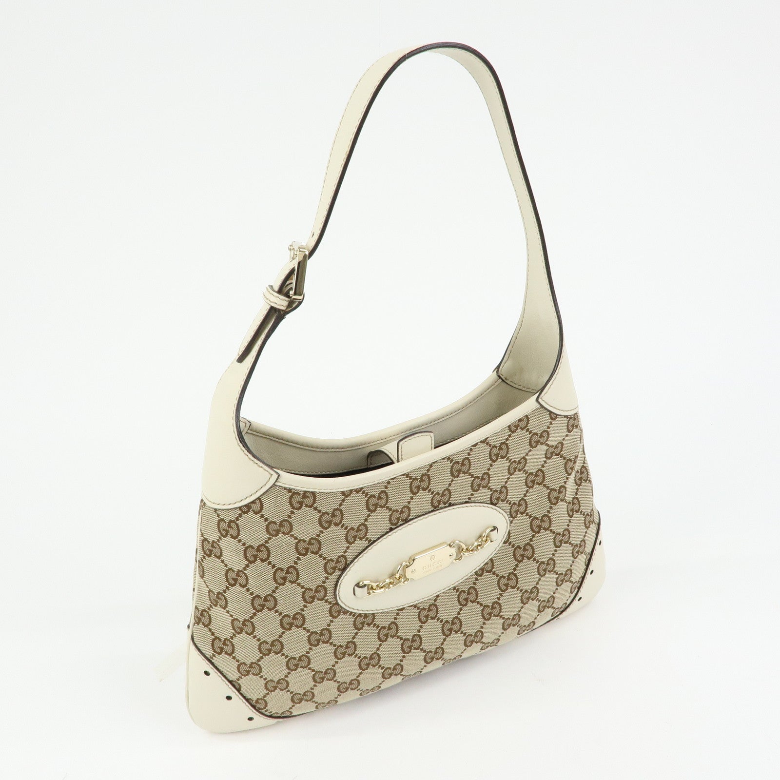 GUCCI GG Monogram Canvas Leather Shoulder Bag Beige White 145778