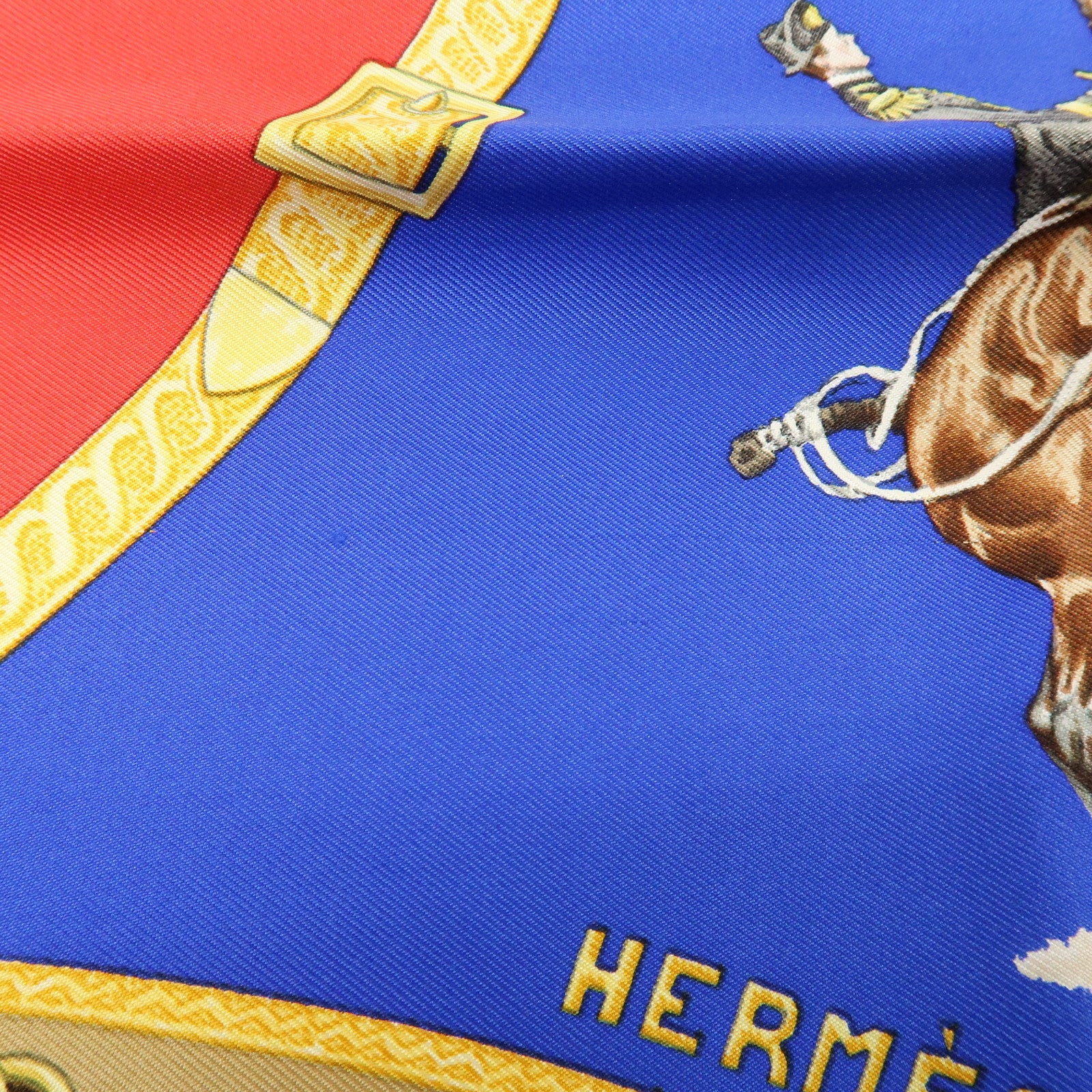 HERMES Carre 90 Silk 100% Scarf Le General LA Hotte Navy Red Blue
