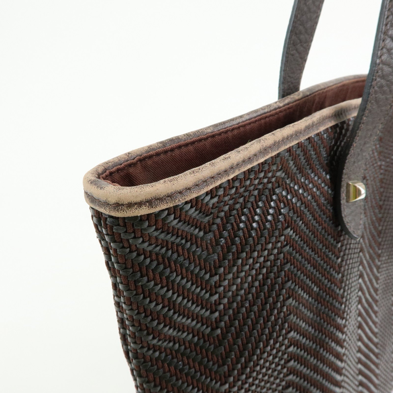 HERMES Amedaba Diago GM Polyester Leather Tote Bag Brown Black