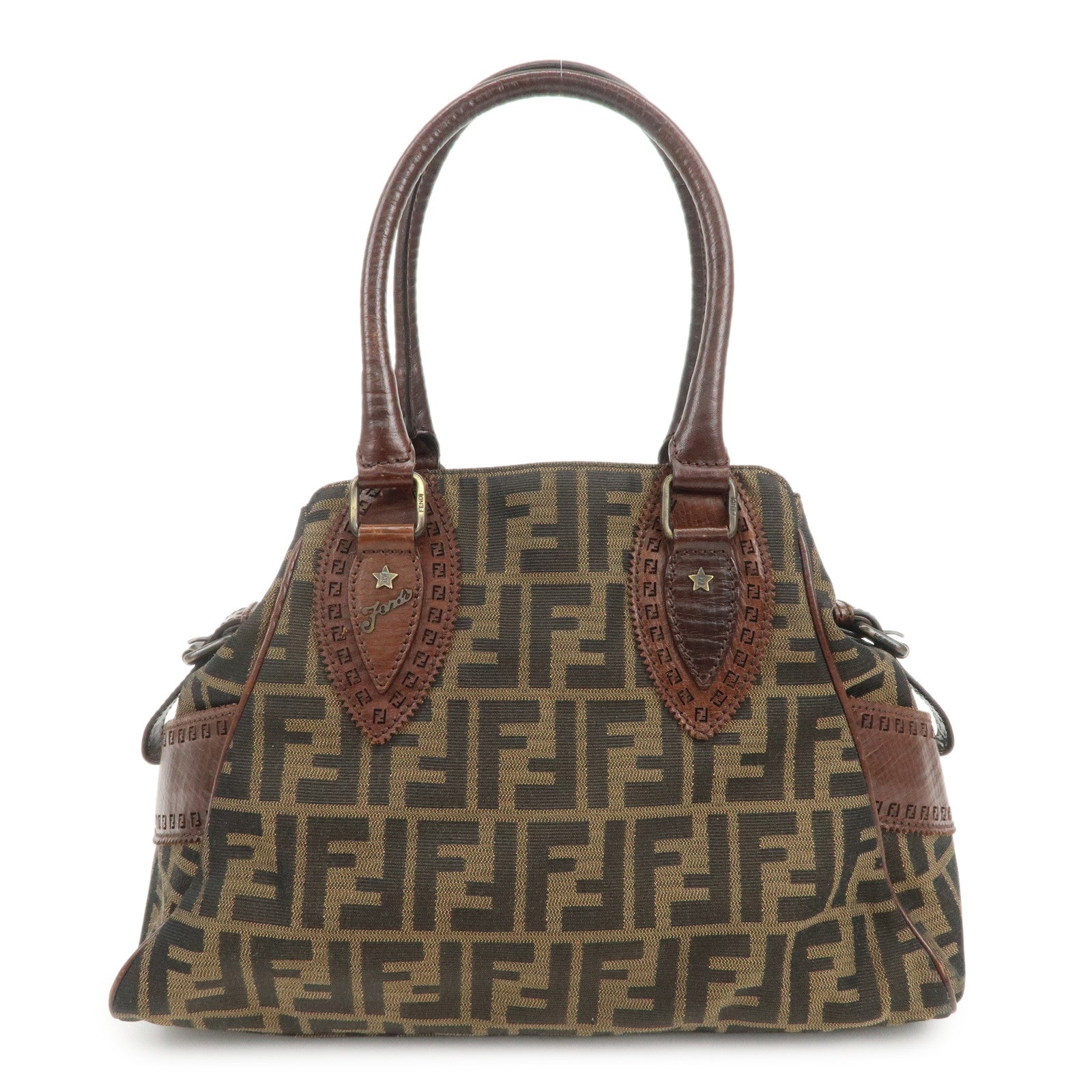 FENDI Ethnico Zucca Canvas Leather Tote Bag Shoulder Bag 8BN157