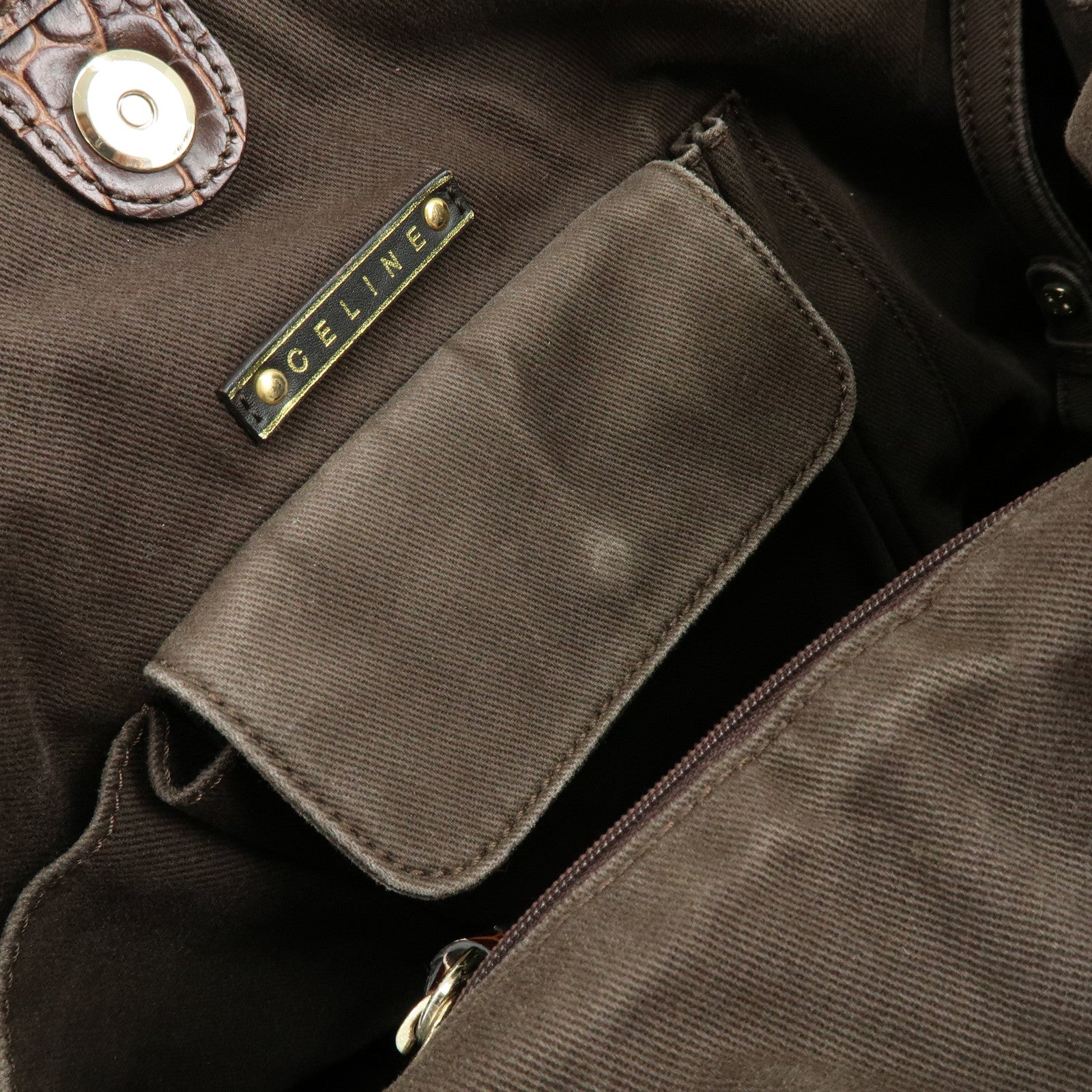 CELINE Macadam Bittersweet Canvas Leather Shoulder Bag Brown