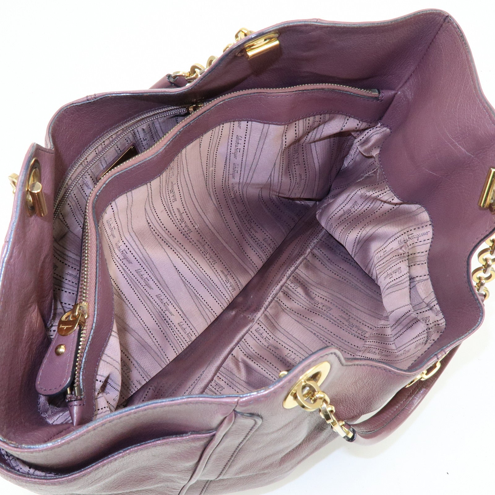 Ferragamo Gancini Leather Tote Bag Hand Bag Light Purple