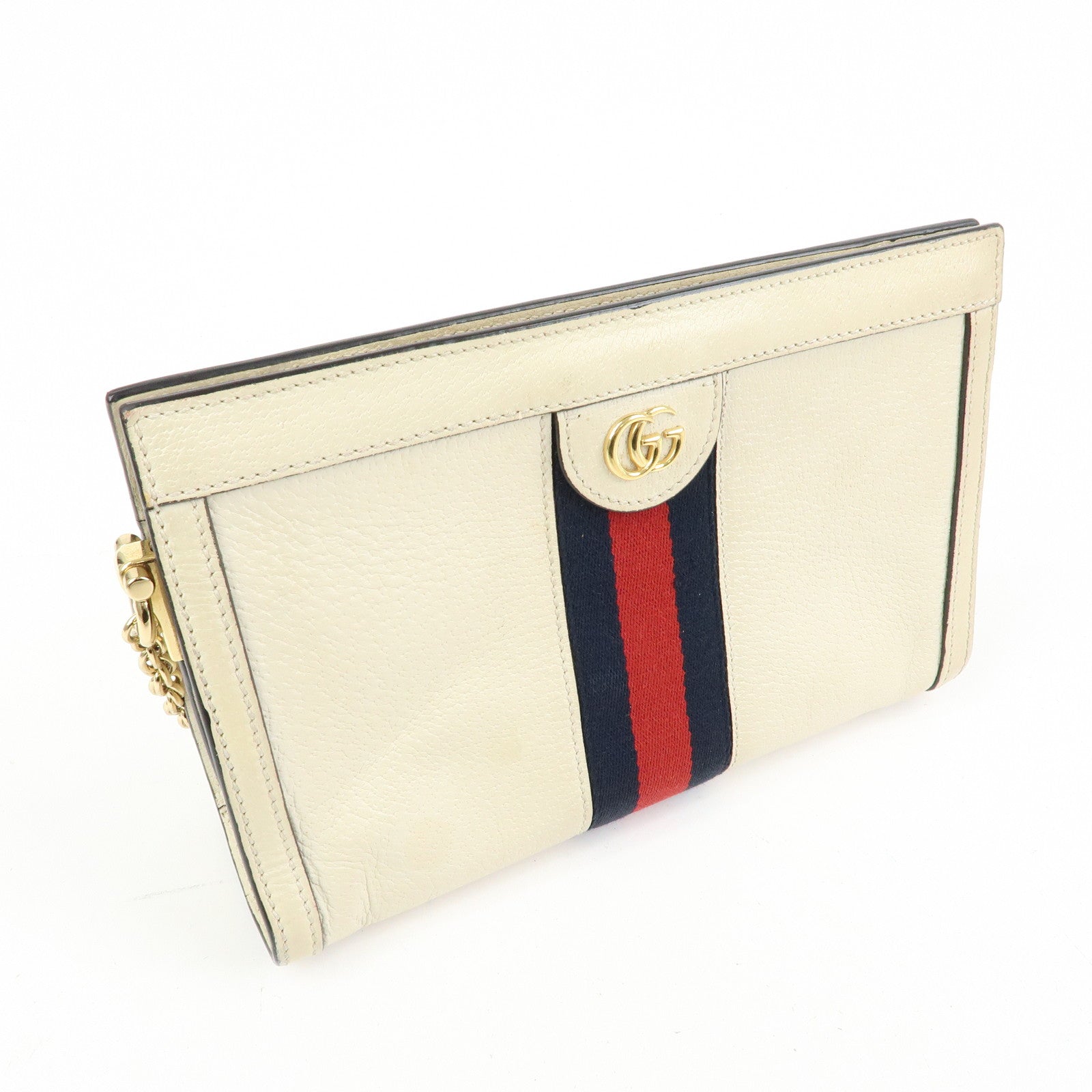 GUCCI Ophidia Sherry Leather Shoulder Bag Cutch Bag Ivory 503877
