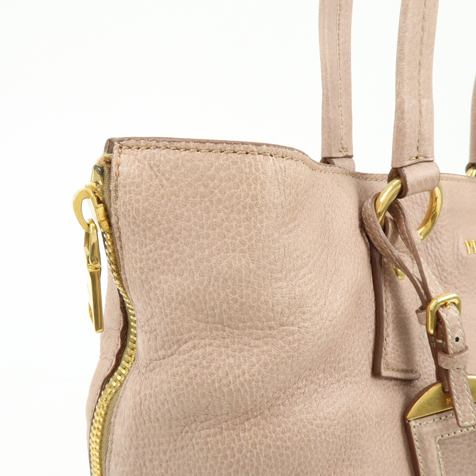 PRADA Logo Leather Tote Bag Shoulder Bag Pink