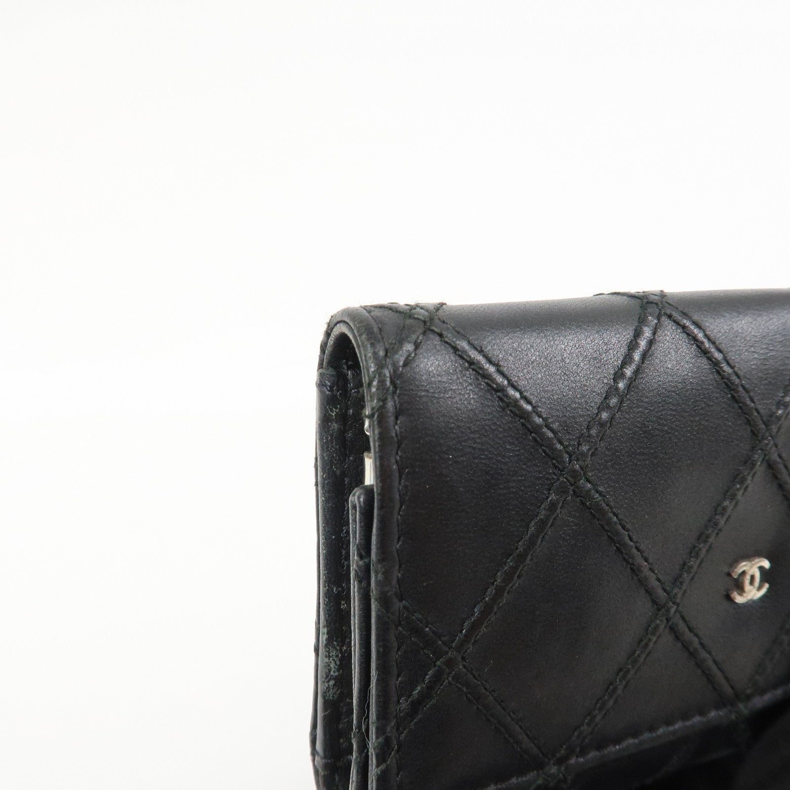 CHANEL Bicolore COCO Mark Lamb Skin 6 Rings Key Case Black