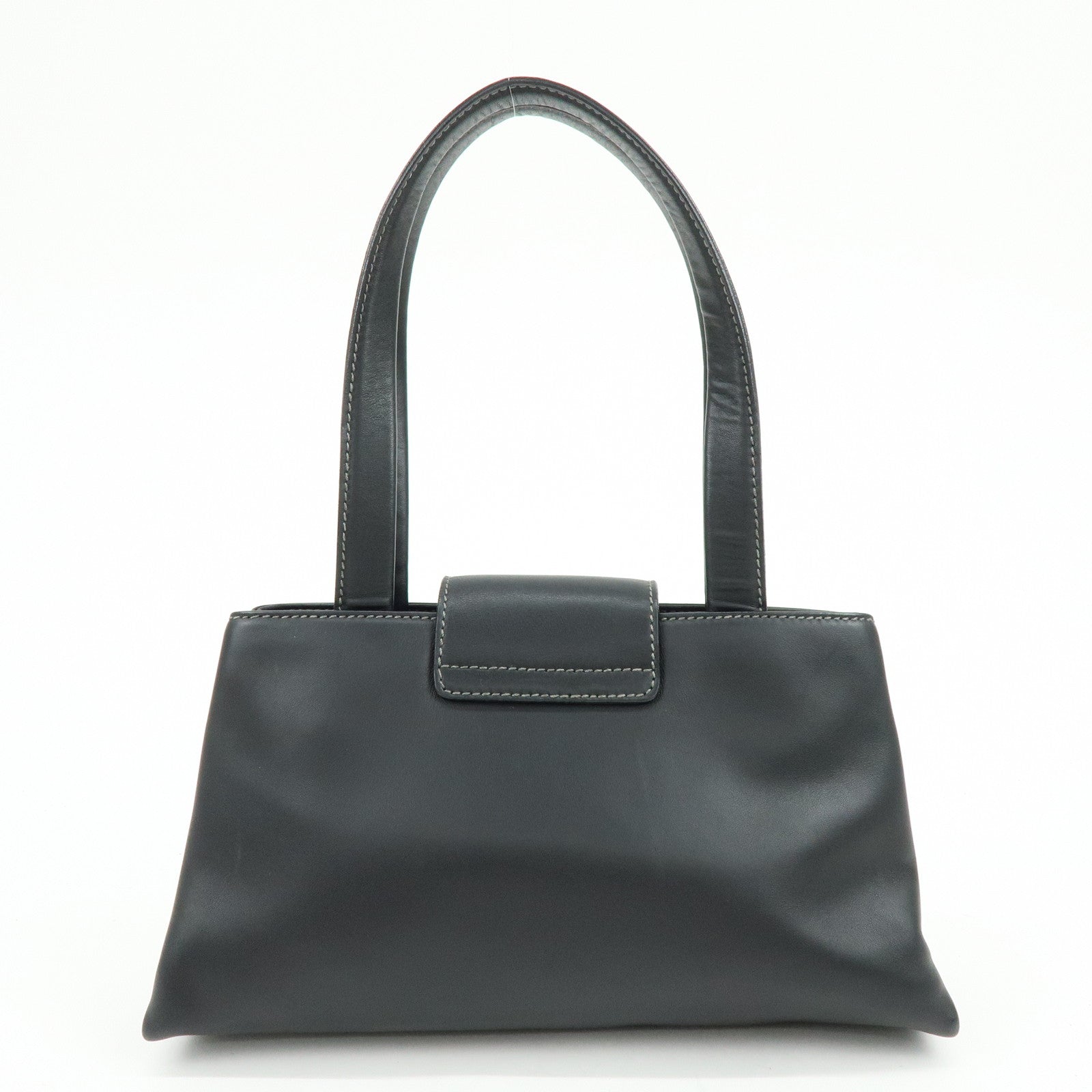 BVLGARI Logo Leather Shoulder Bag Hand Bag Black