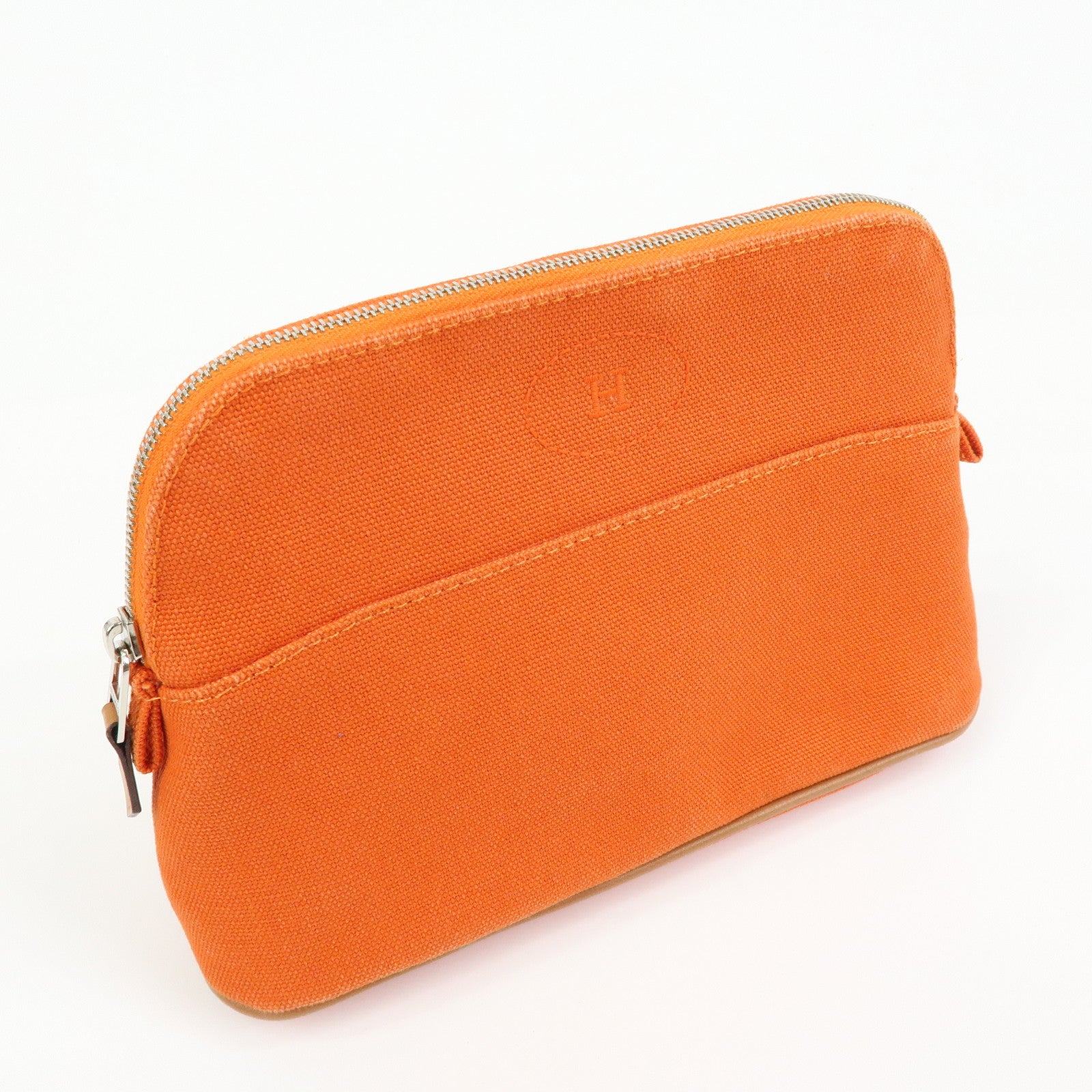 HERMES Bolide Pouch 20 Toile H Canvas Pouch Cosmetic Pouch Orange