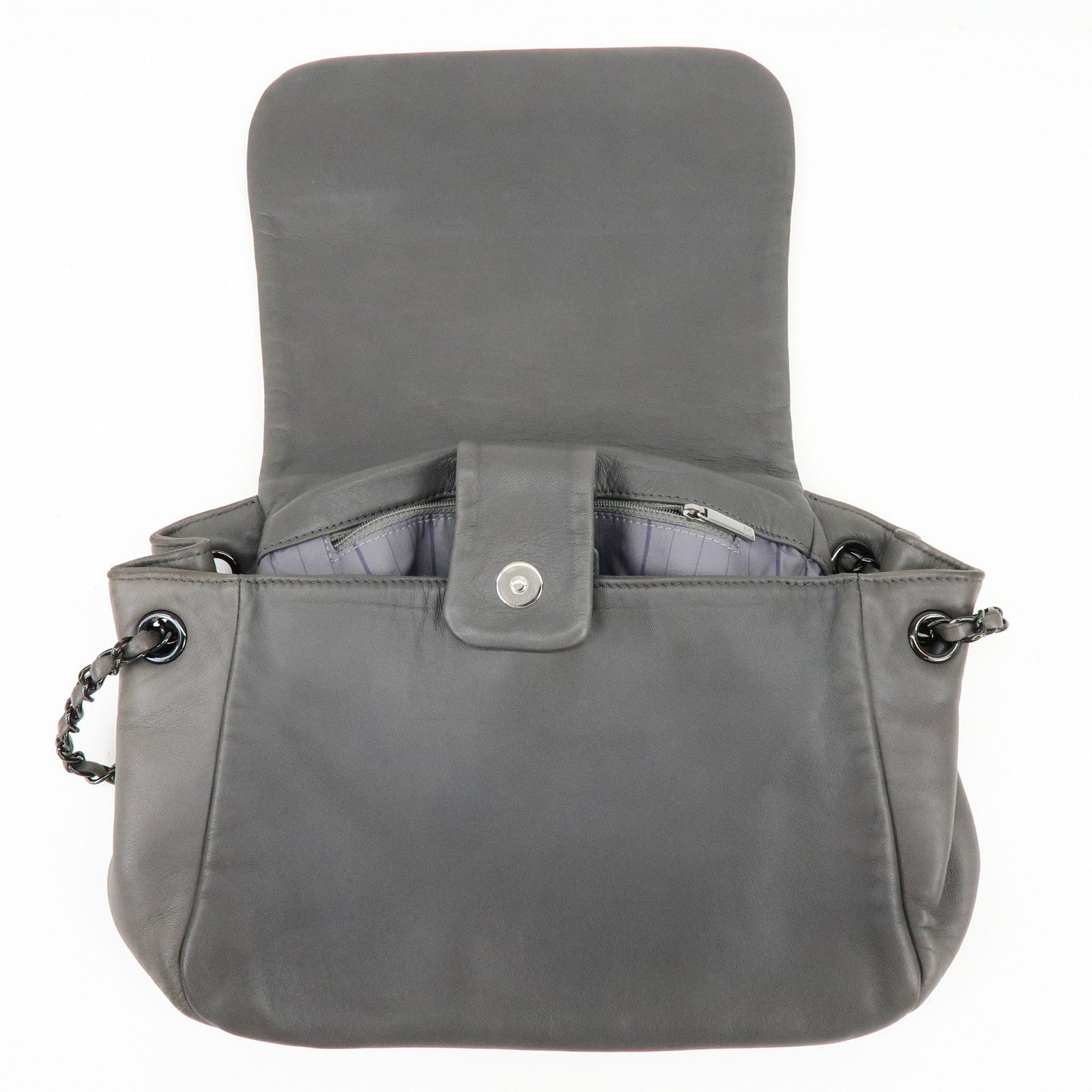 CHANEL COCO Mark Lamb Skin Chain Flap Shoulder Bag Gray