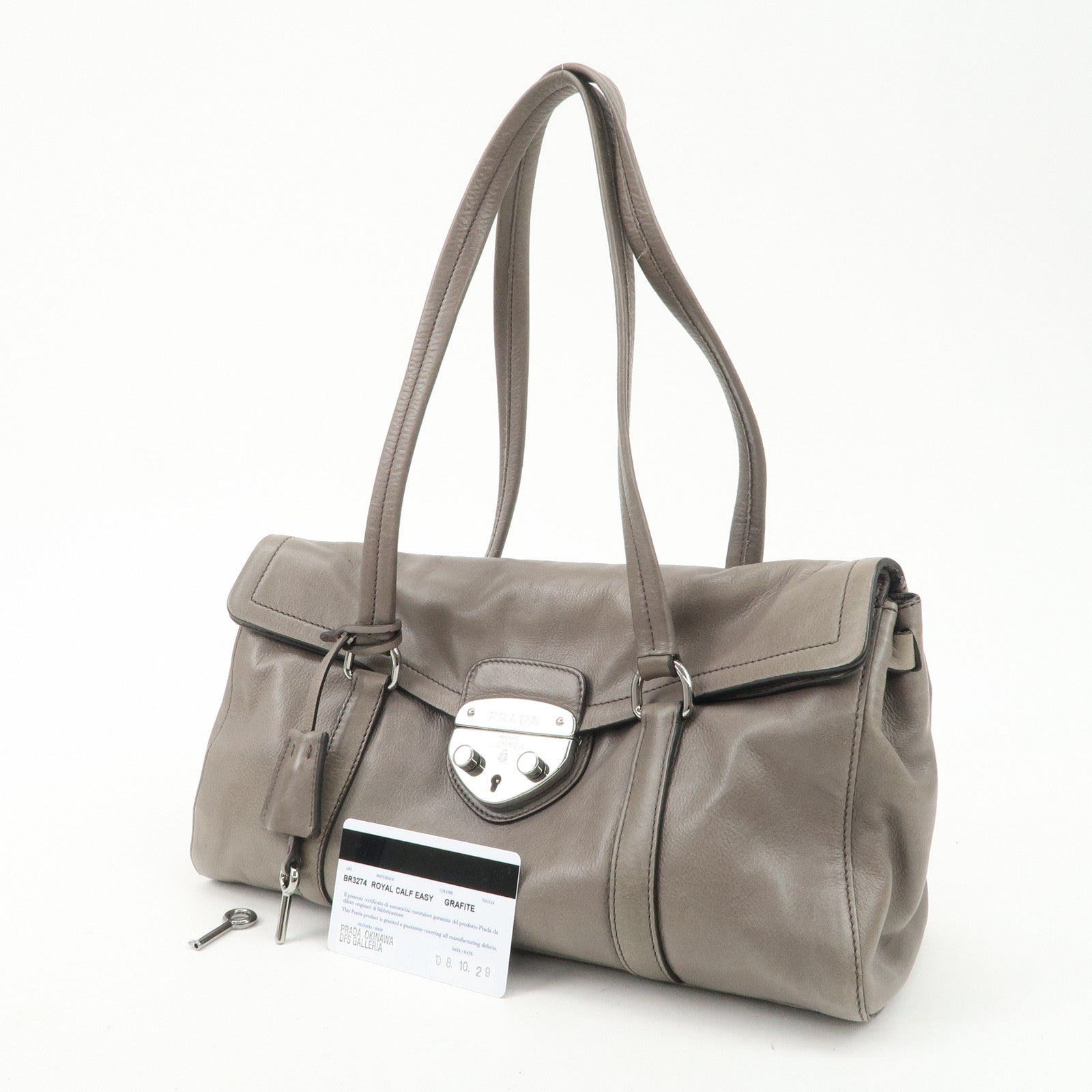 PRADA Triangle Logo Leather Shoulder Bag Gray BR3274
