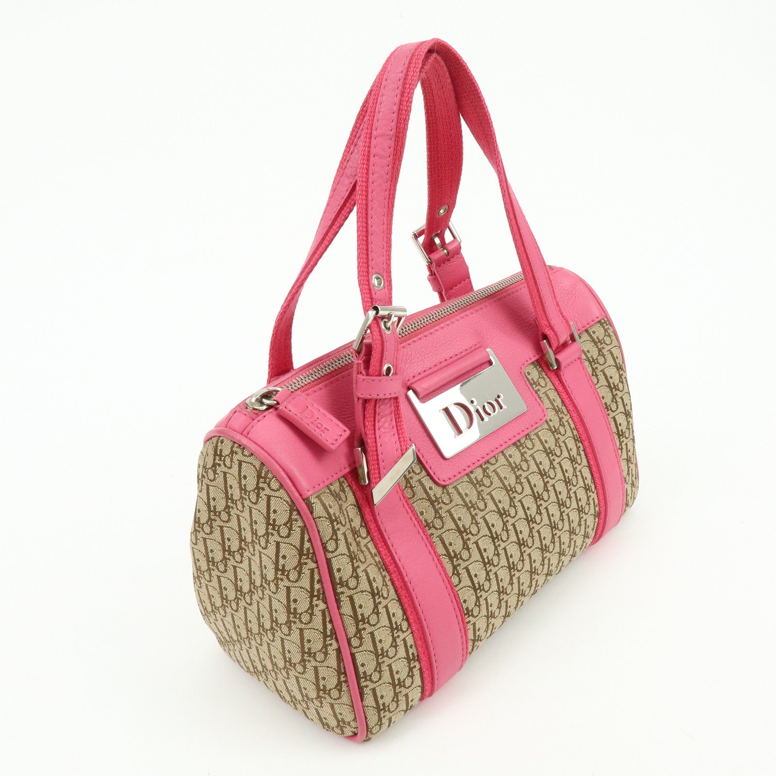 Christian Dior Trotter Street Chic Canvas Leather Boston Bag Pink