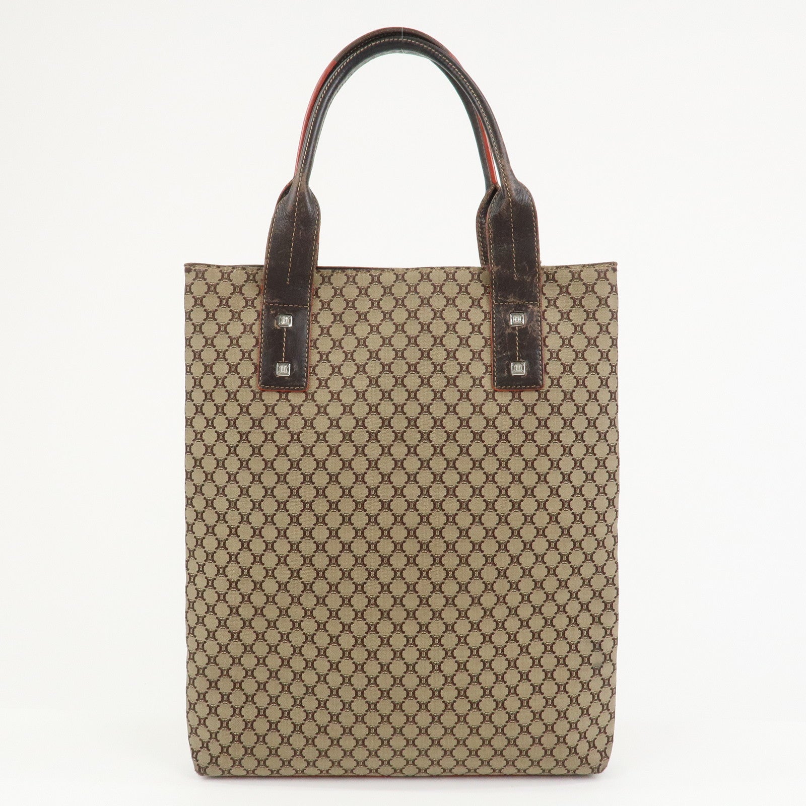 CELINE Macadam Canvas Leather Tote Bag Shoulder Bag Beige Brown