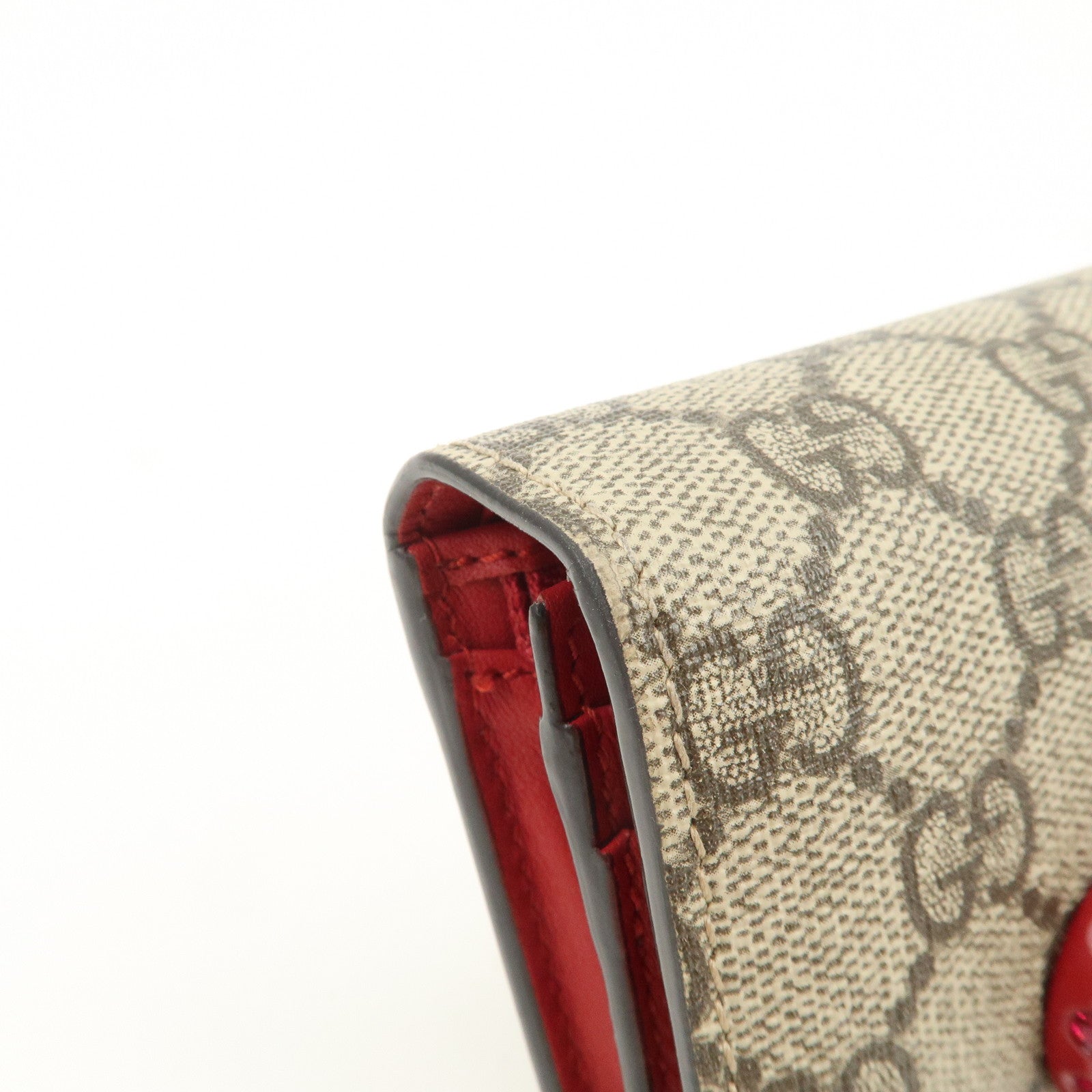 GUCCI Interlocking G Cherry GG Supreme Compact Wallet Beige 476050
